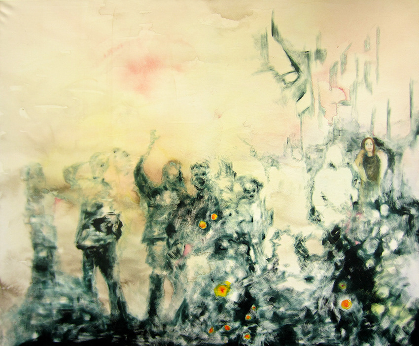 "Somafest", Pigmenttusche und Öl auf Leinwand, 100 x 120 cm, 2012
