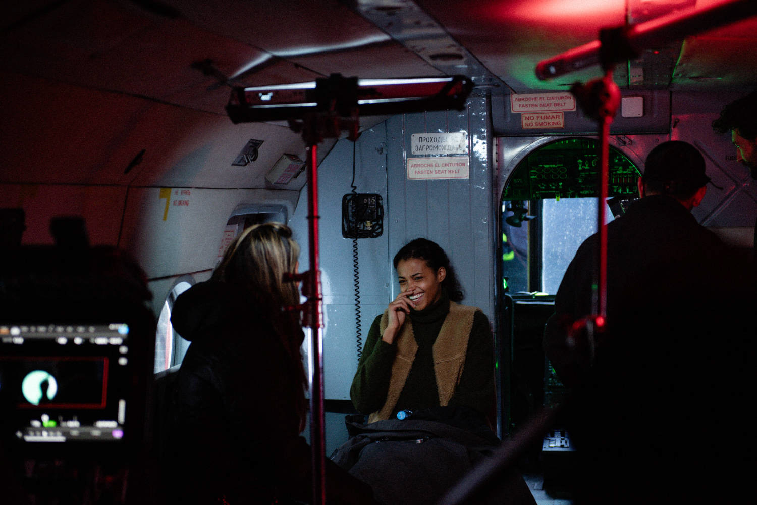 Ella Balinska on set for The Occupant
