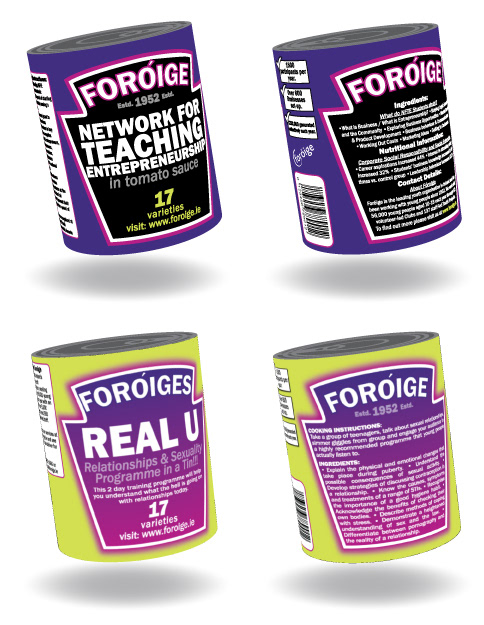 I designed Labels which included Foróige information using a popular Baked Bean design.