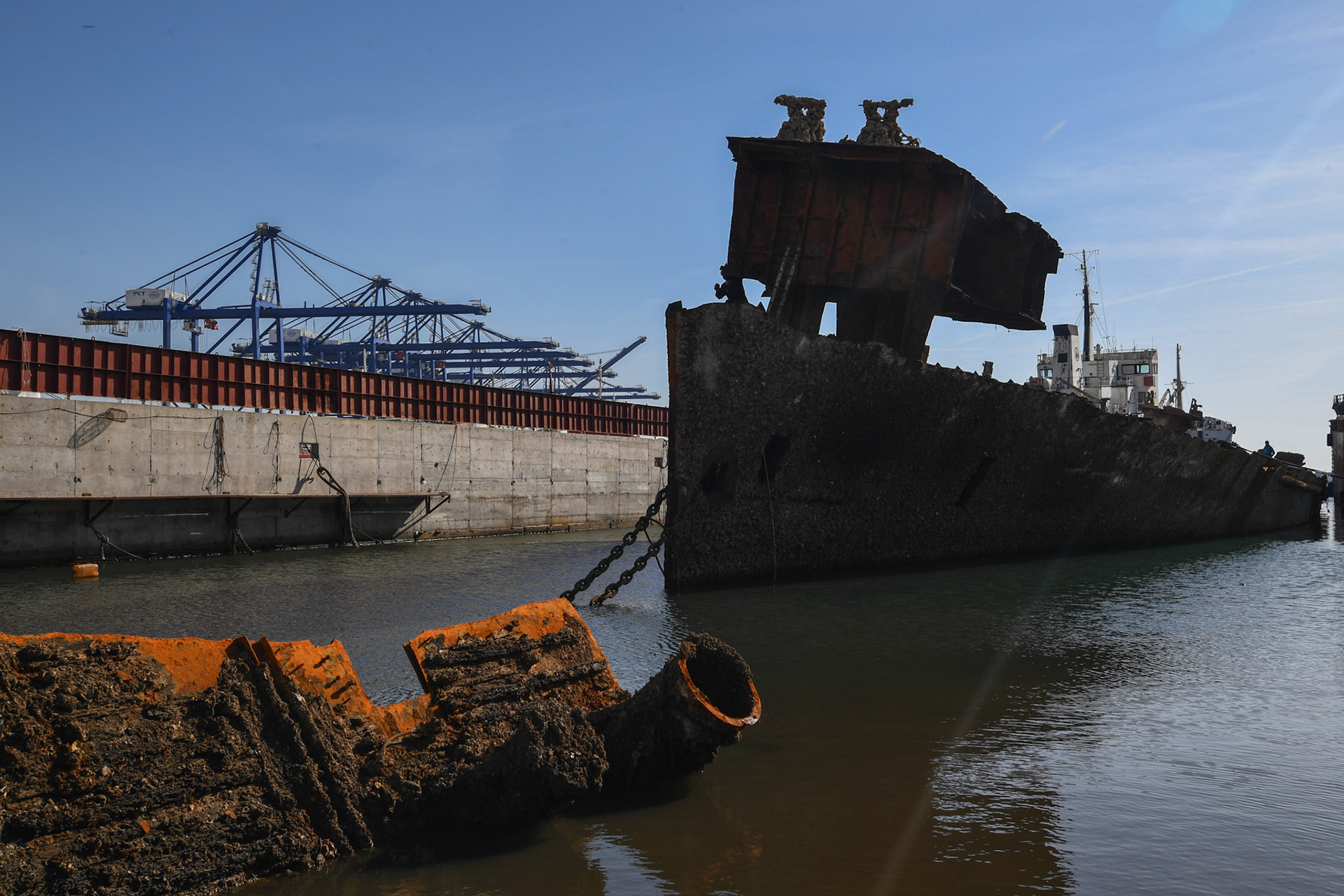 The “Corfu Island” shipwreck, in the town Perama, west of Athens, Greece, Friday, Nov. 2, 2018.