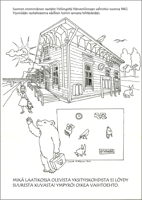 Kuvitustyö puuhakirjan tehtävä