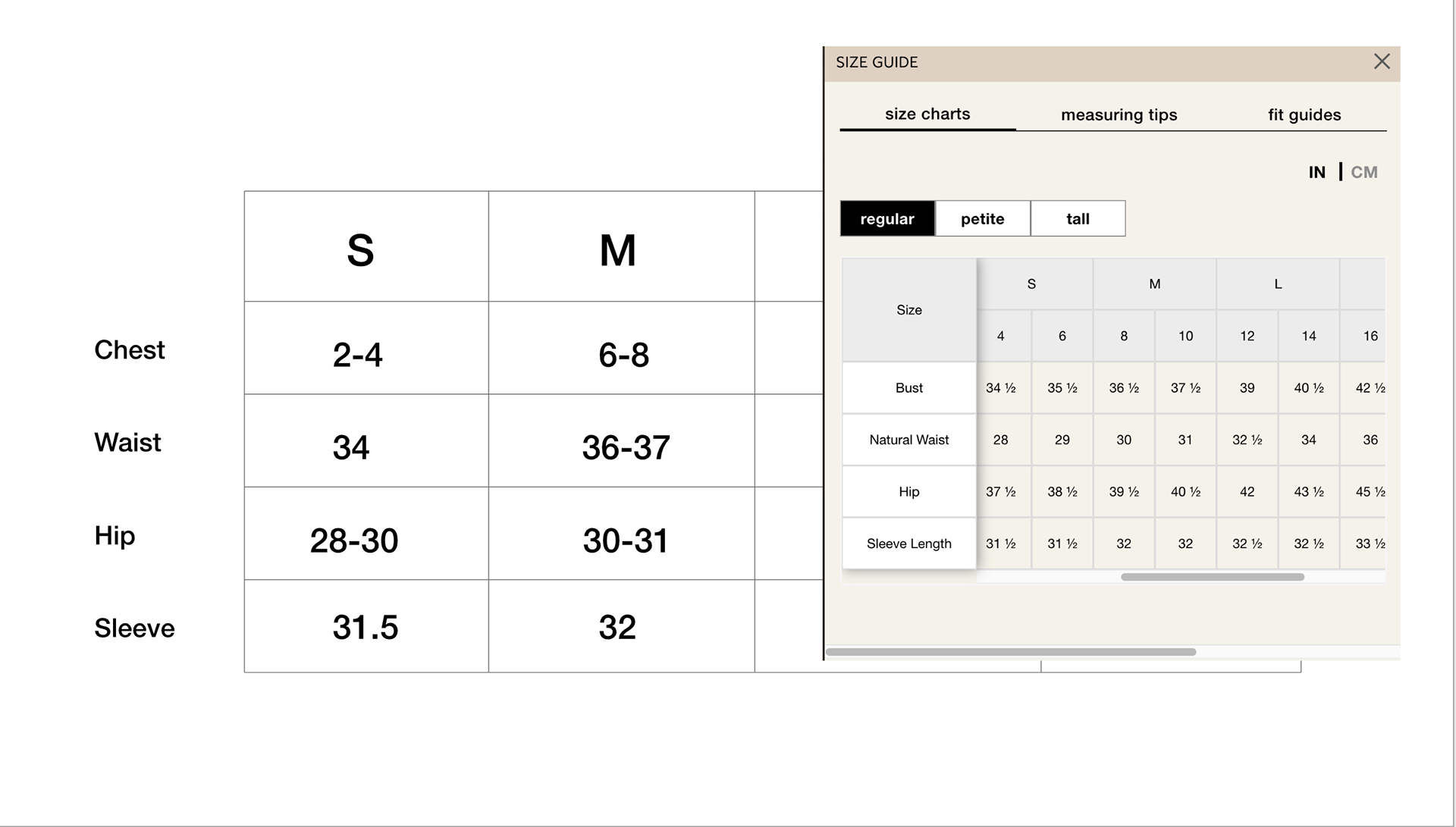 Sizing info page was added for better conversion rate