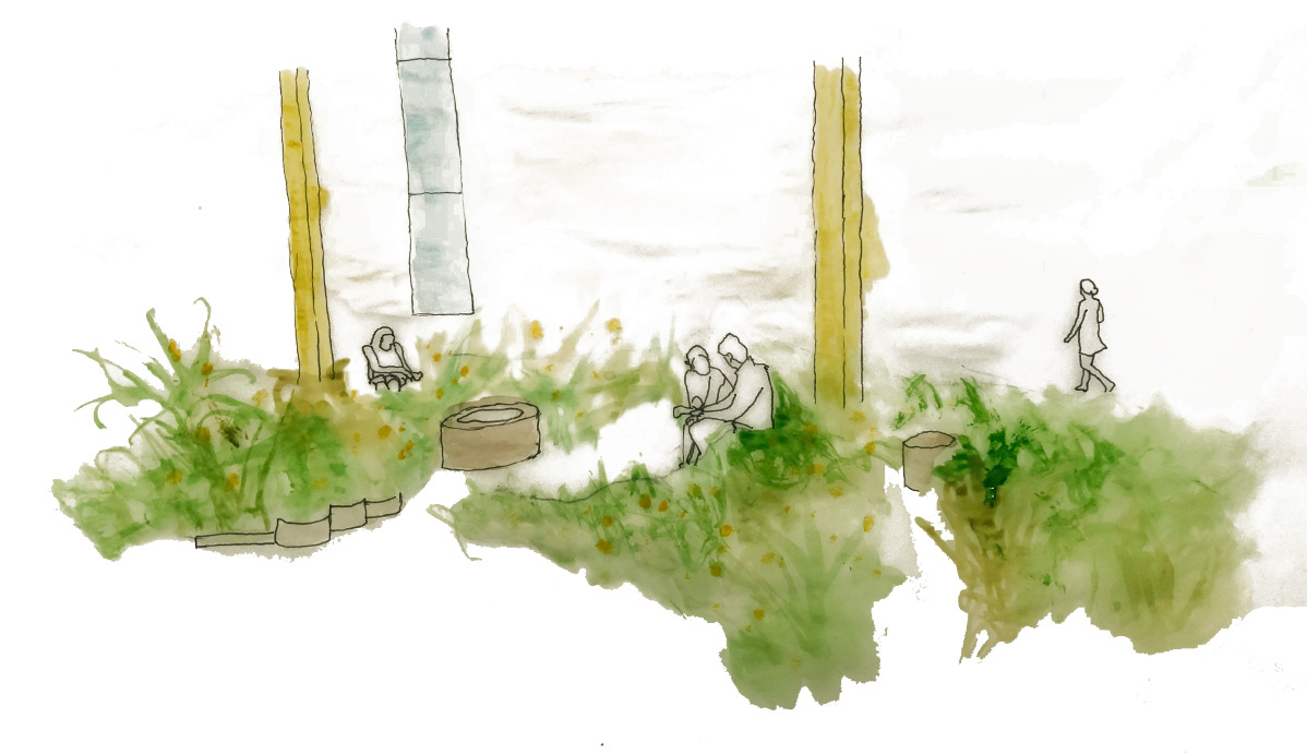Watercolour image of one of the farming areas