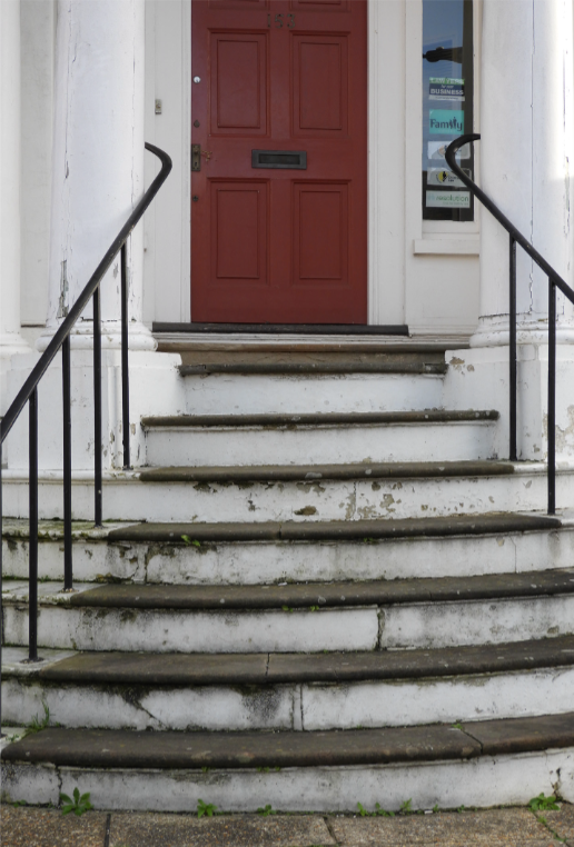 Damage to the stairs of the building.