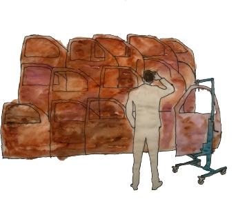 Watercolour of the car part facade