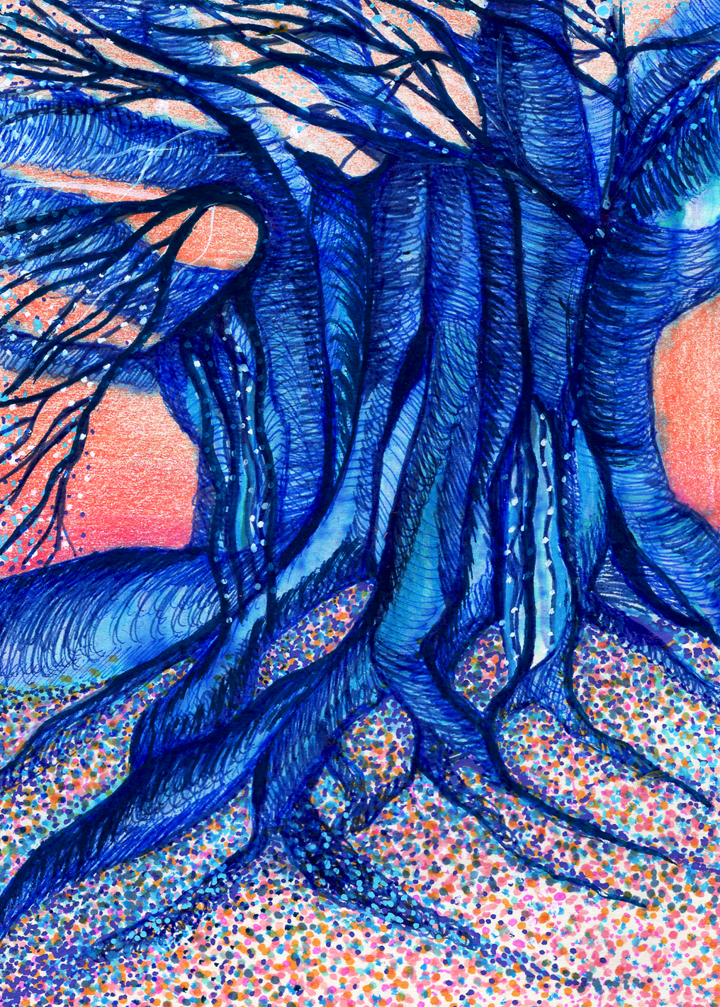 Sagesse sauvage / 2023 / Technique : Crayon de couleur sur papier. / Dimension : 10 x 8 cm