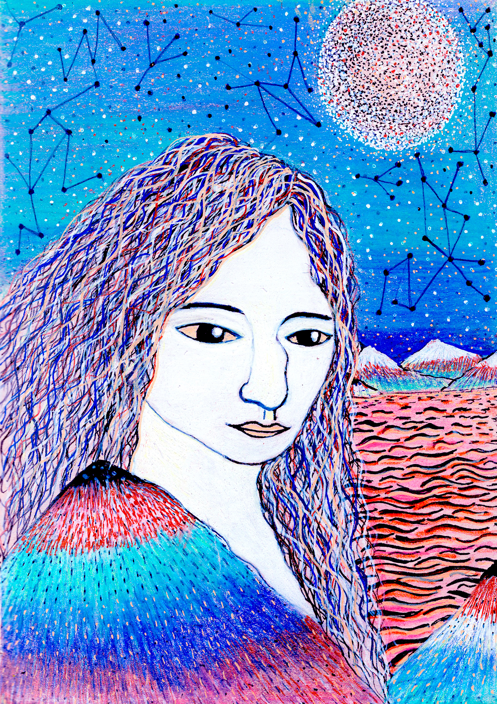 Elle/ 2023 / Technique : Crayon de couleur sur papier. Dimension : 17 x 12 cm