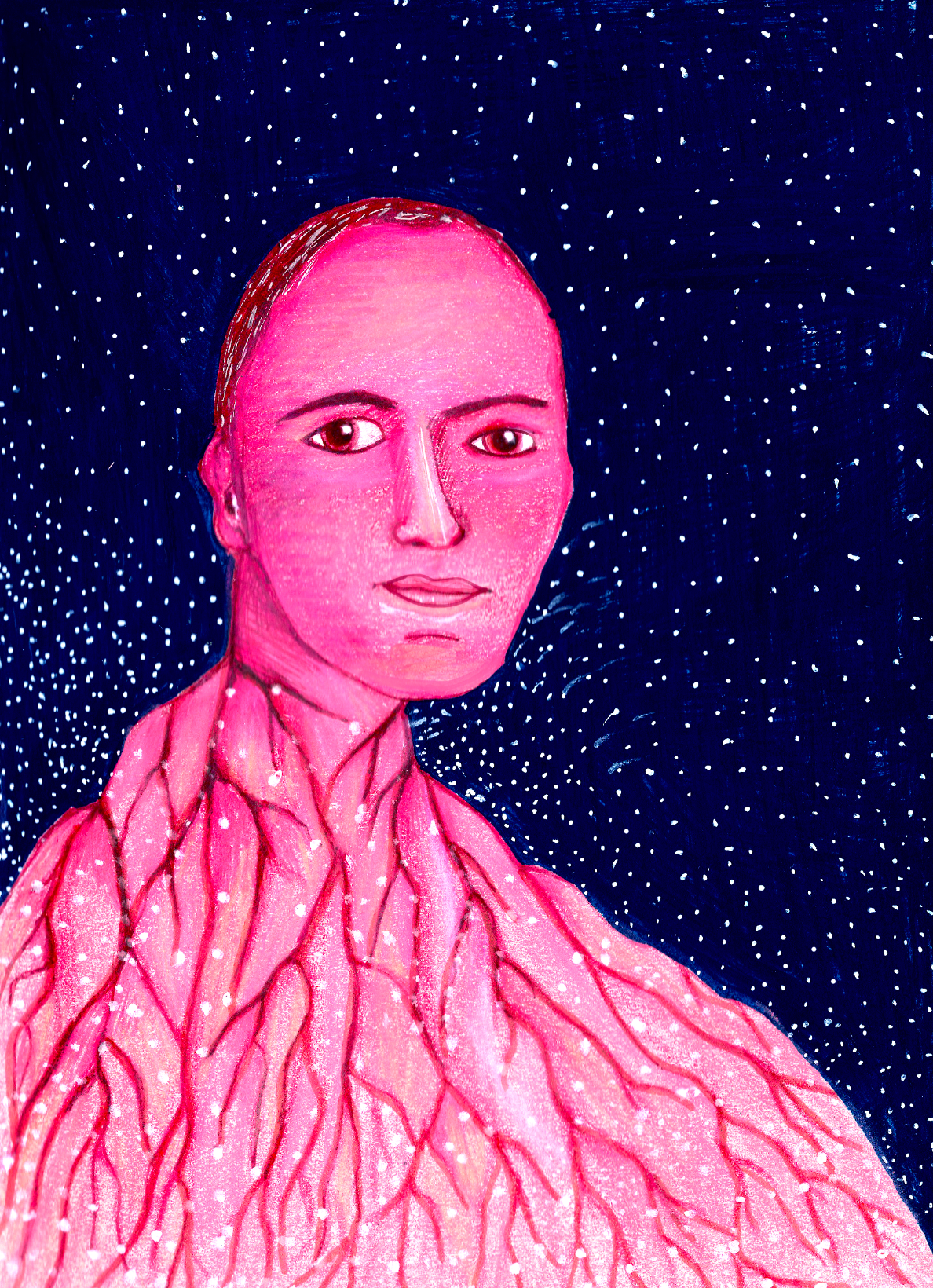 L’homme et ses étoiles / 2023 / Technique : Crayon de couleur sur papier. Dimension : 17 x 12 cm