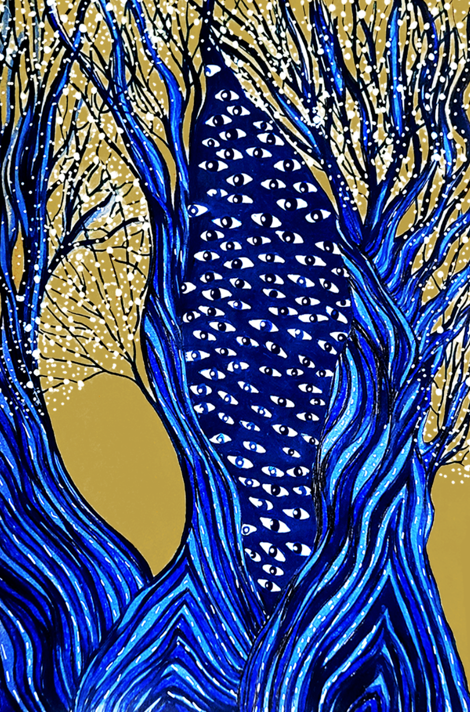 La forêt bleue / 2022 / Technique : Stylo Posca papier. Dimension : 17 x 12 cm