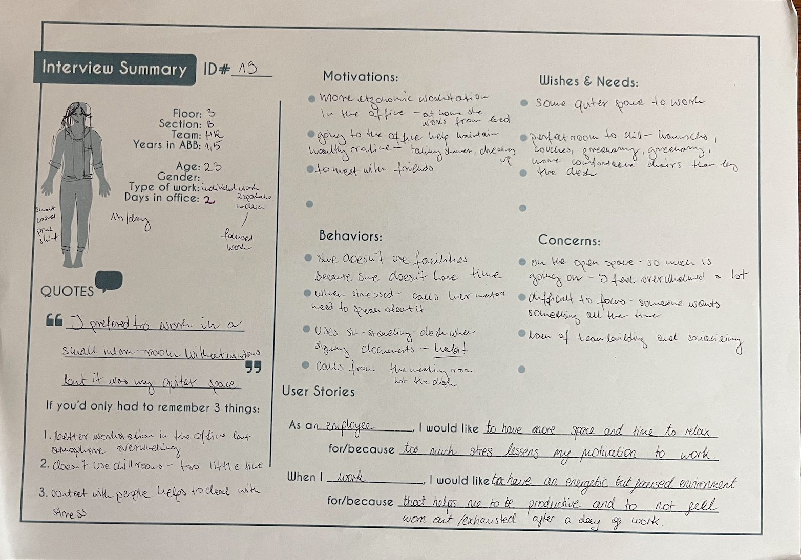 Summary of one of interviews, Persona Procedure (FMP)