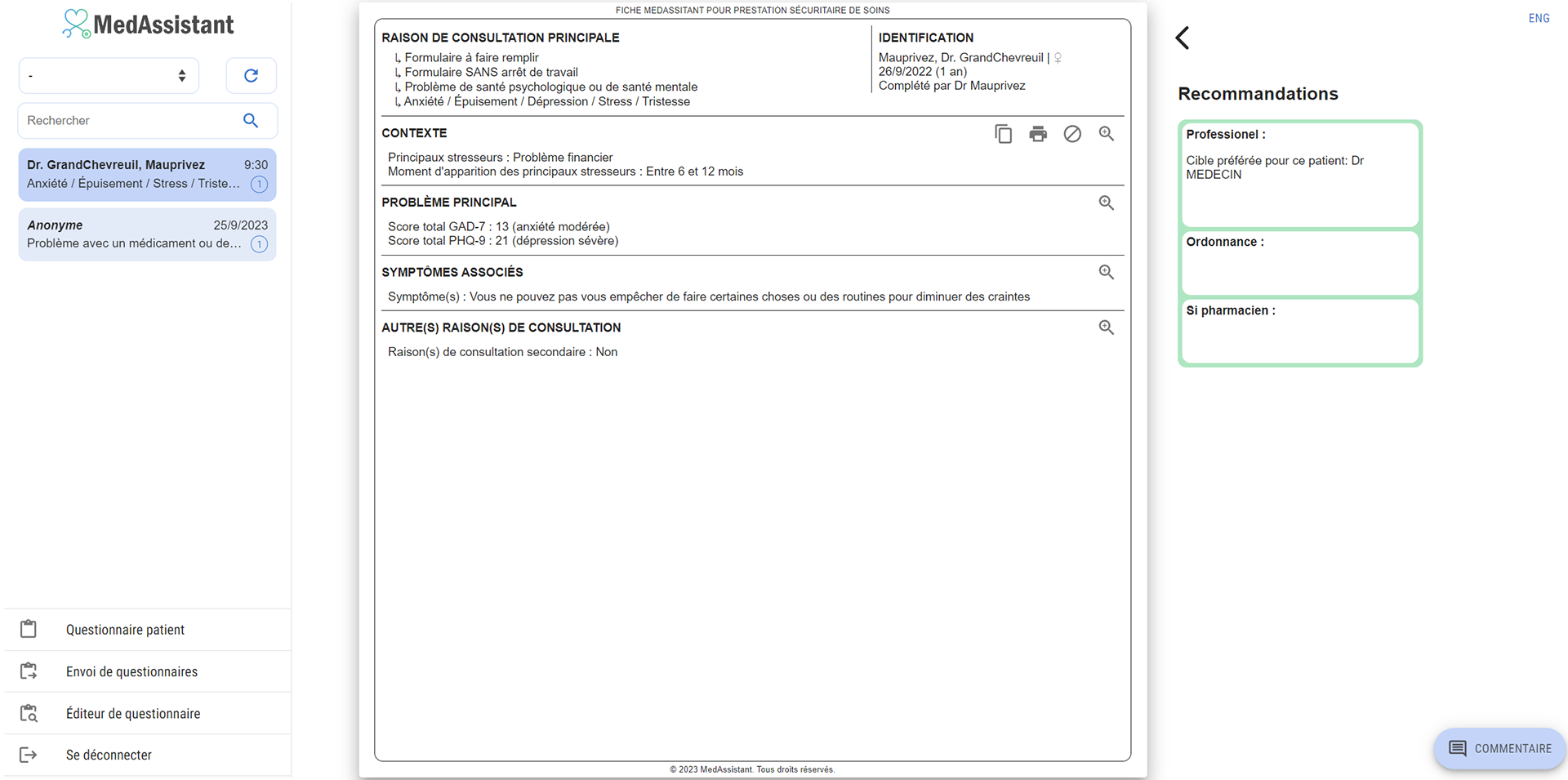 Creation of a panel recommending professionals based on the situation and the professionals available.