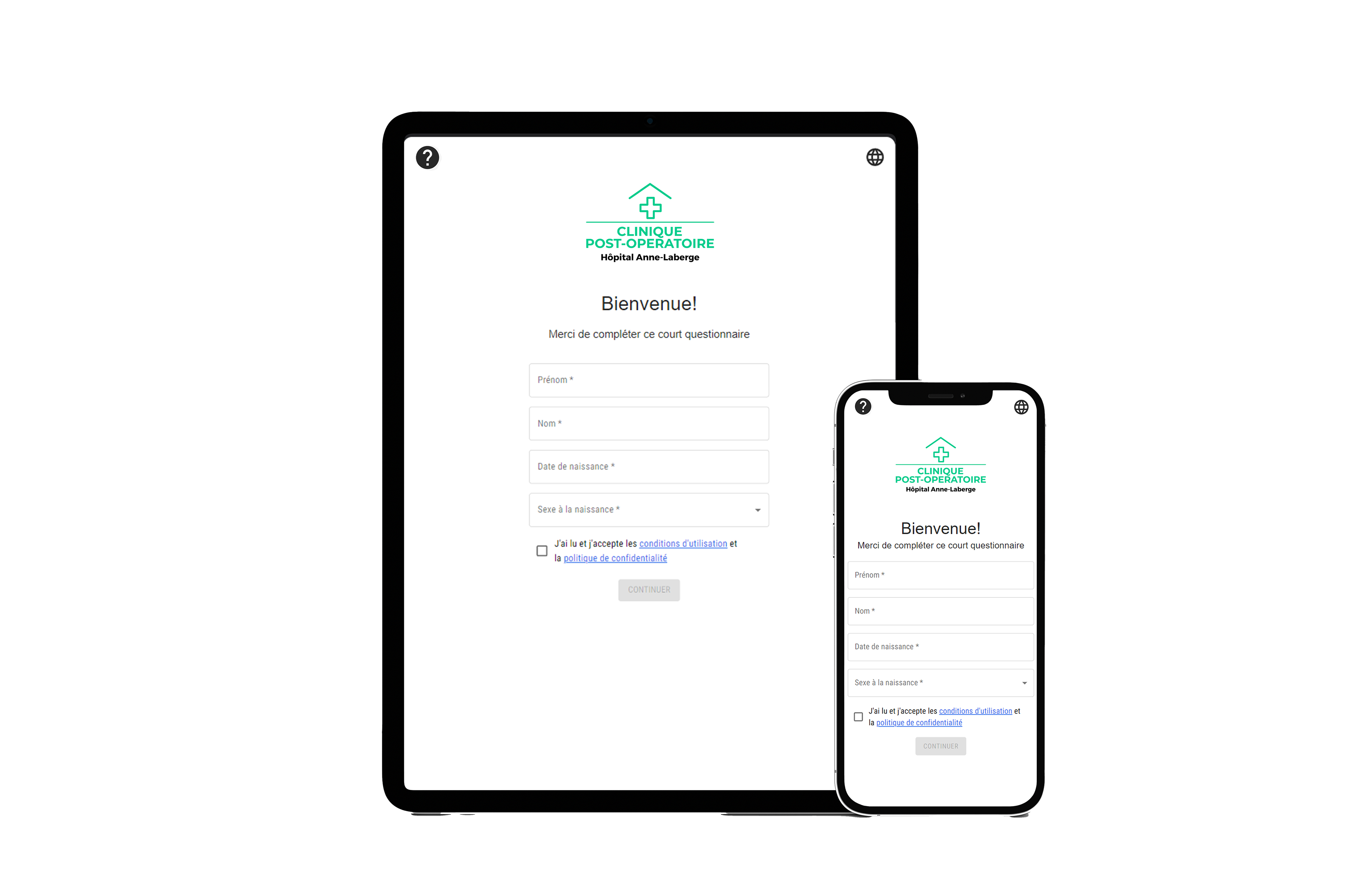 Main patient interface before filling in an intelligent targeting questionnaire
