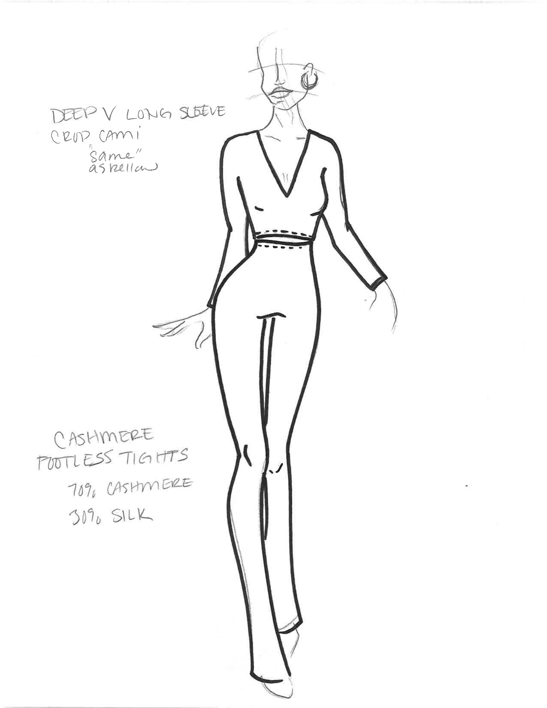 70% Cashmere /30% Silk - Footless Tights & Deep-V Long Sleeve Cami