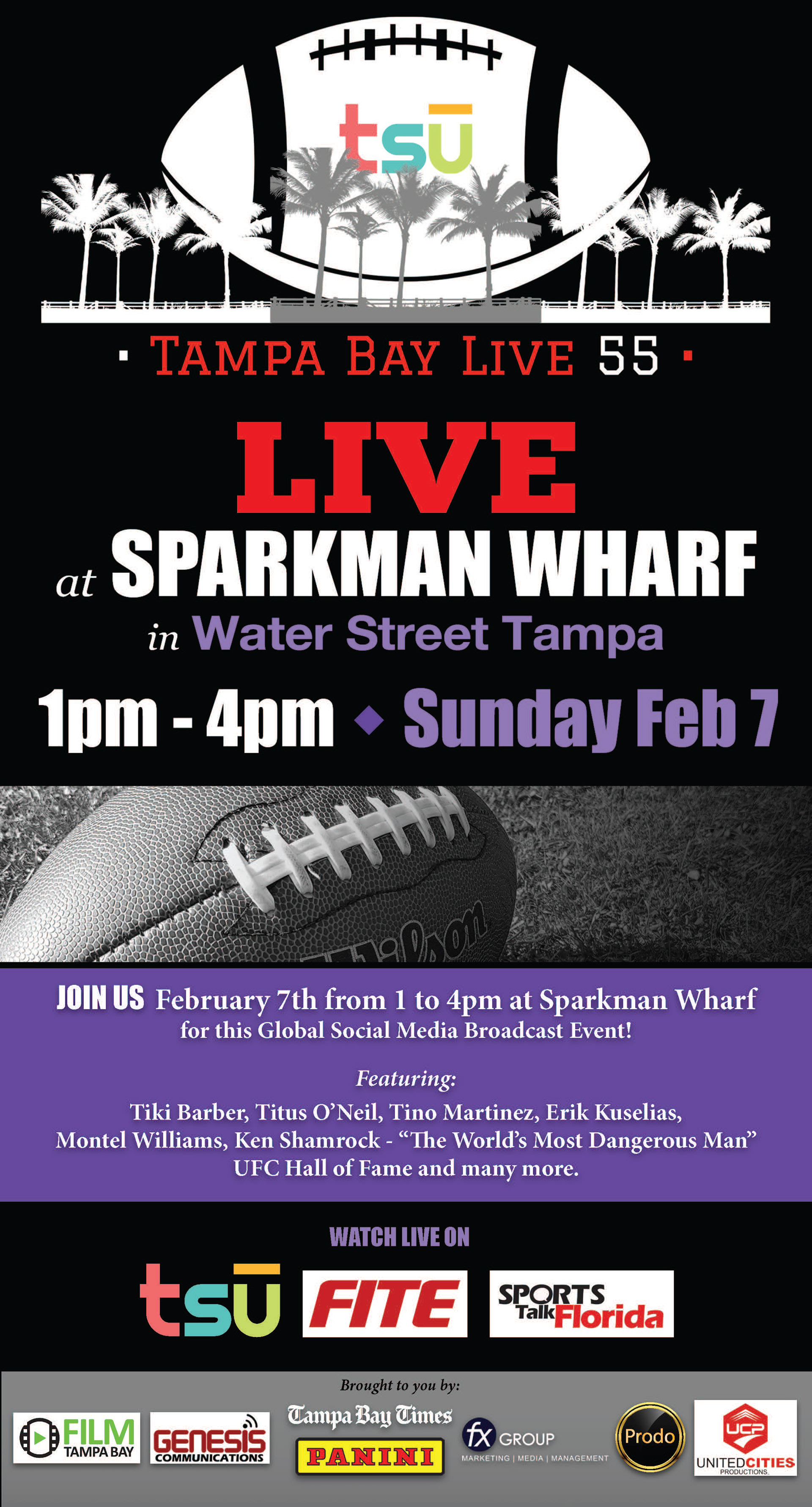 Newspaper ad for the Tampa Bay Times, for the 2021 Super Bowl Pre-Game event "Tampa Bay Live 55"