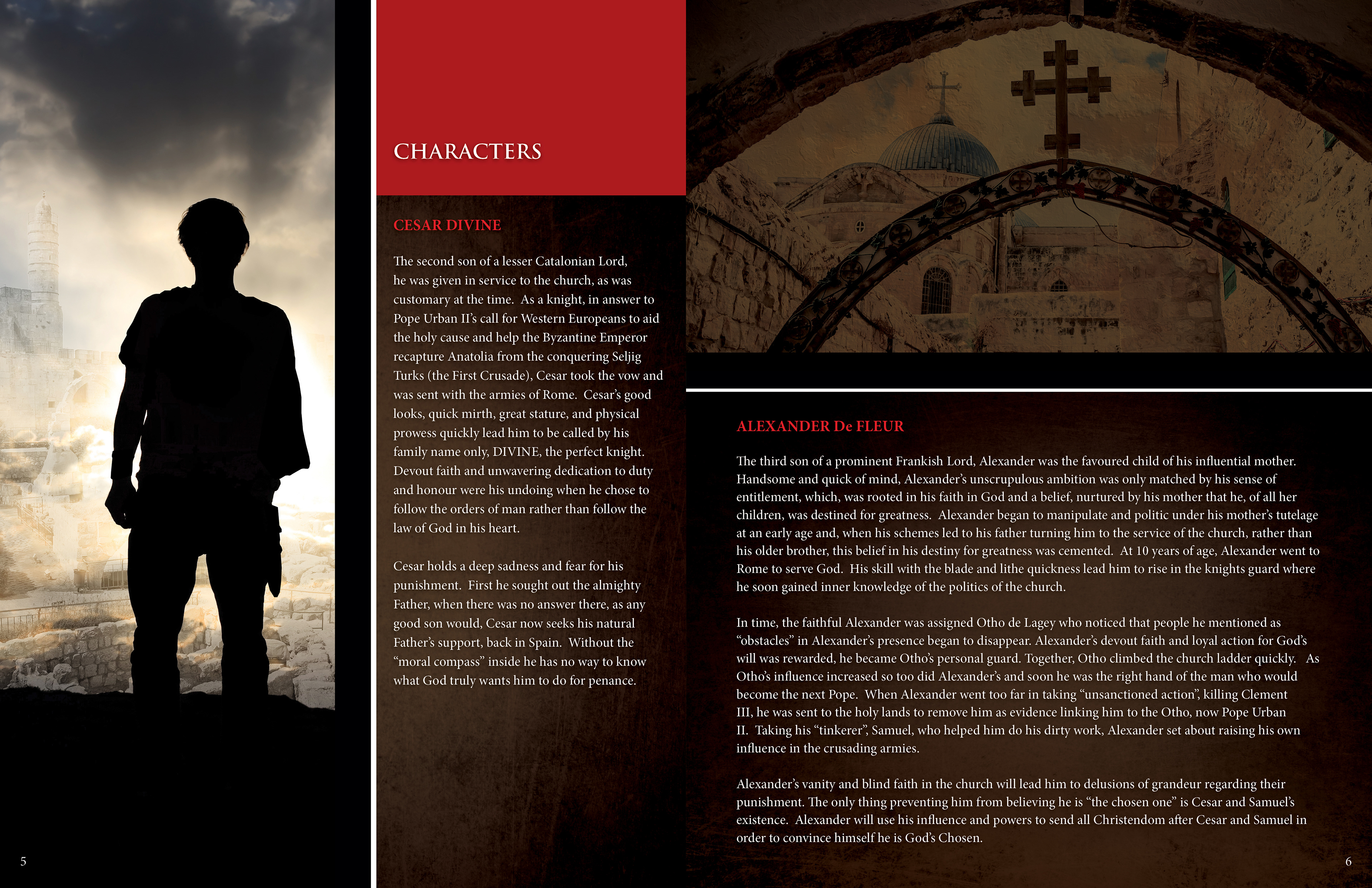 Divine: "Origins" - series bible, inside pages spread