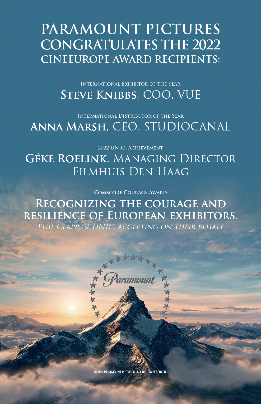 Paramount Pictures - Awards Ad, for Trade Publications