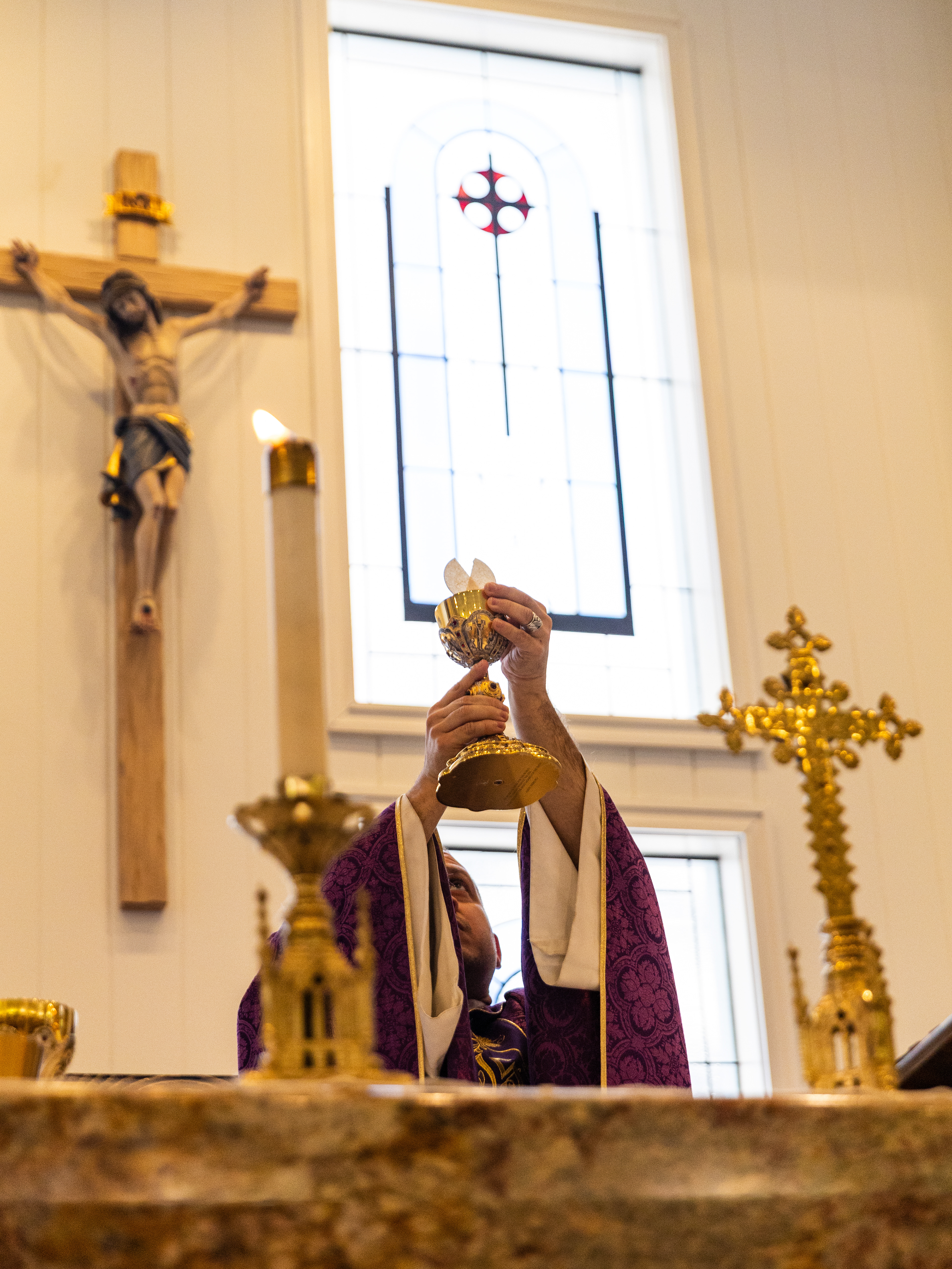 Father Jared Cooke celebrates the Holy Mass for Ash Wednesday at Our Lady of Wisdom University Parish in San Marcos, Texas.