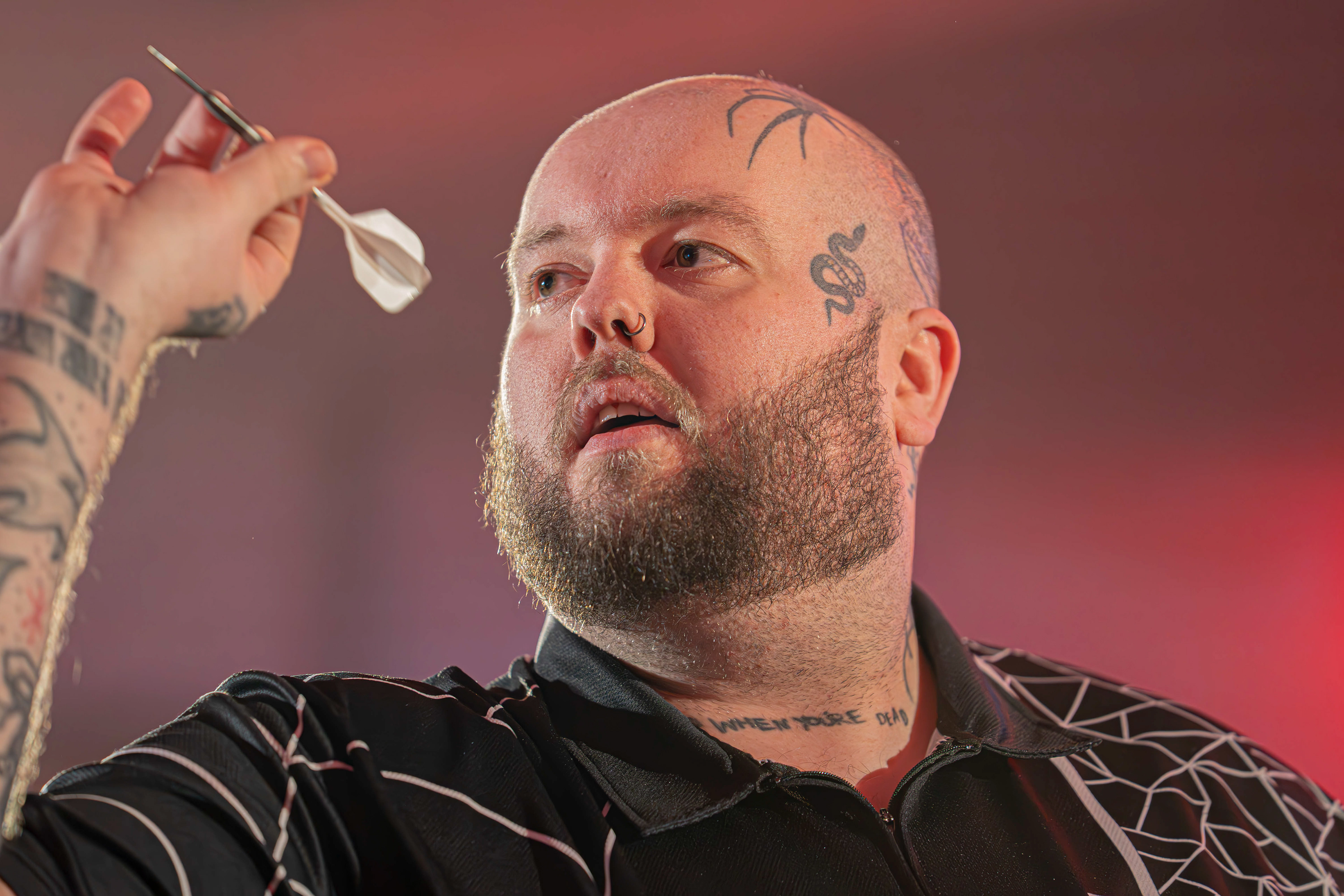 Throwdown Darts founder Luke Bod warming up before his game against Damon Heta at the Copthorne Hotel, Brierley Hill. 27/03/26