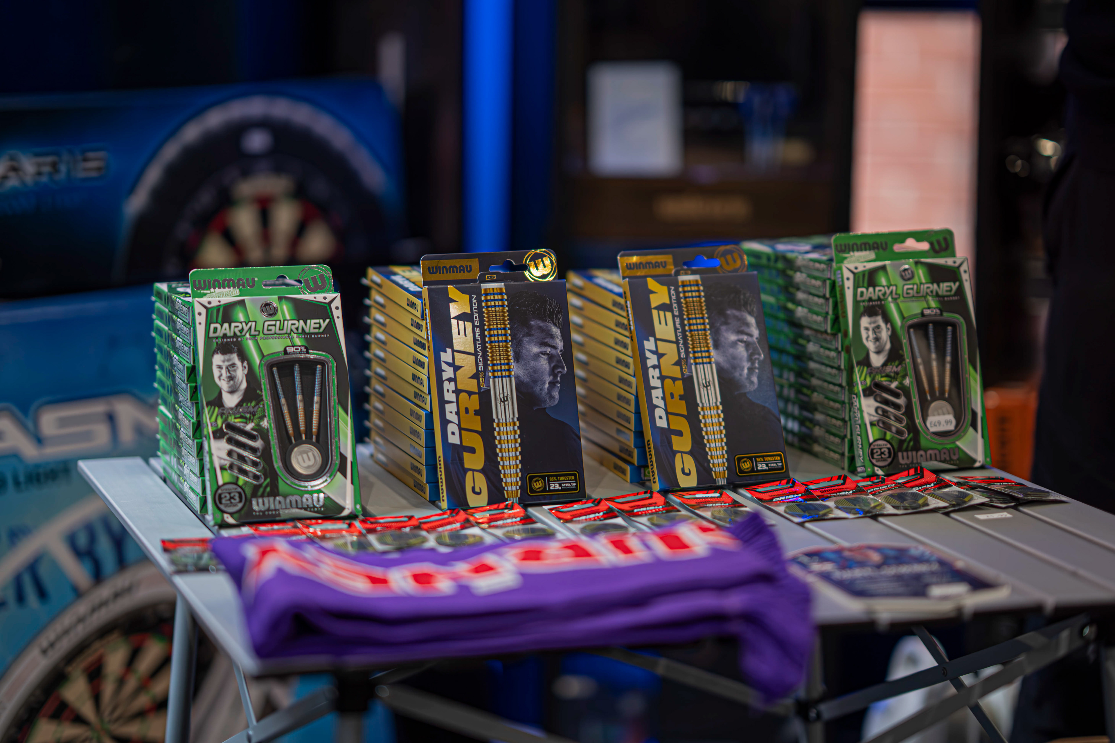Daryl Gurney's signature dart collection made by Winmau at Midlands Darts Shop, Tamworth, Staffordshire. 1st March 2026