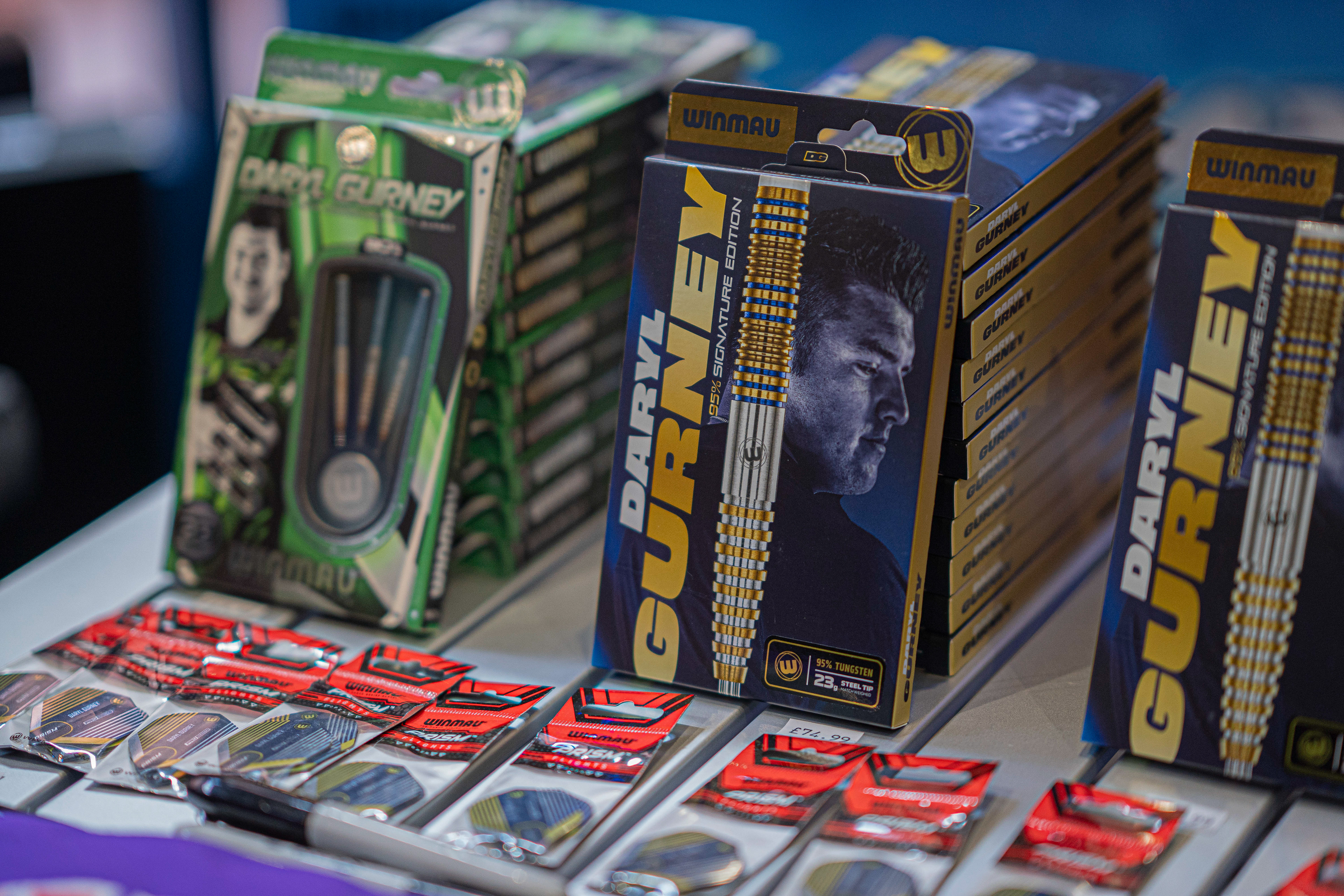 Daryl Gurney's signature dart collection made by Winmau at Midlands Darts Shop, Tamworth, Staffordshire. 1st March 2026