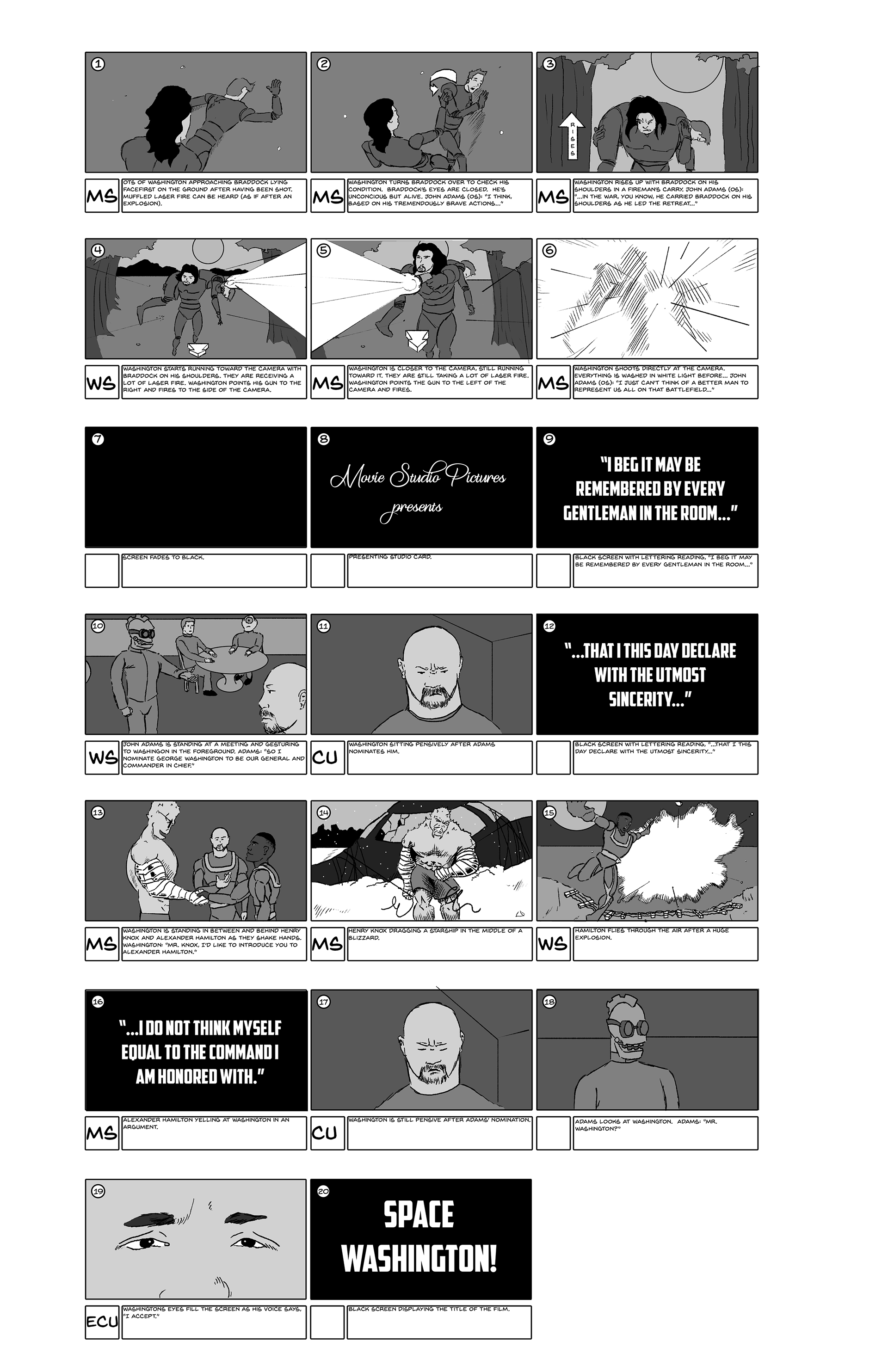 Storyboard for a fictional movie trailer.