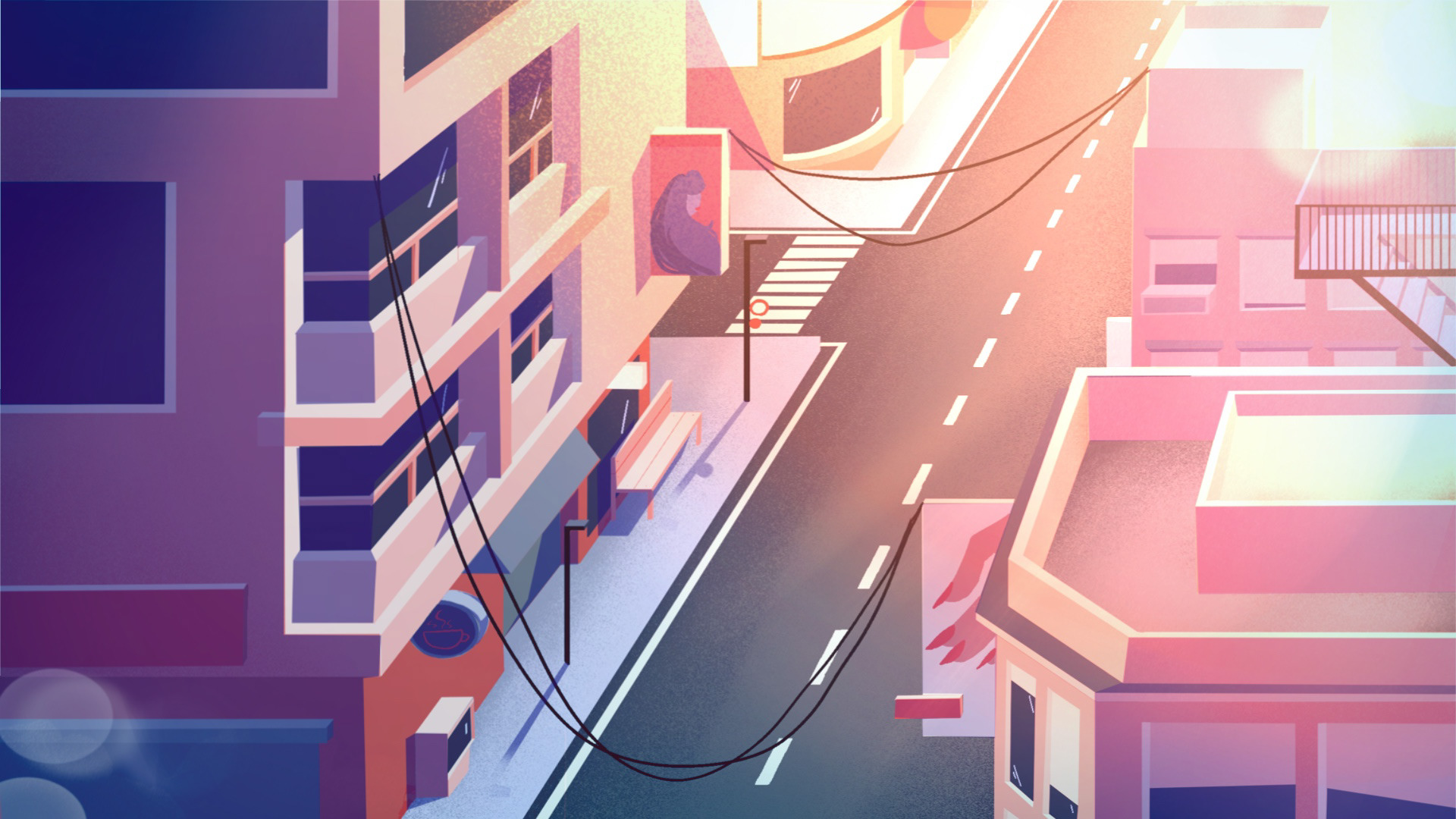 Simple City - 2023 - This piece is similar to the other simple city; however, I feel like I incorporated lighting and shadows very well. Once again, my goal was to work with simple objects and colors