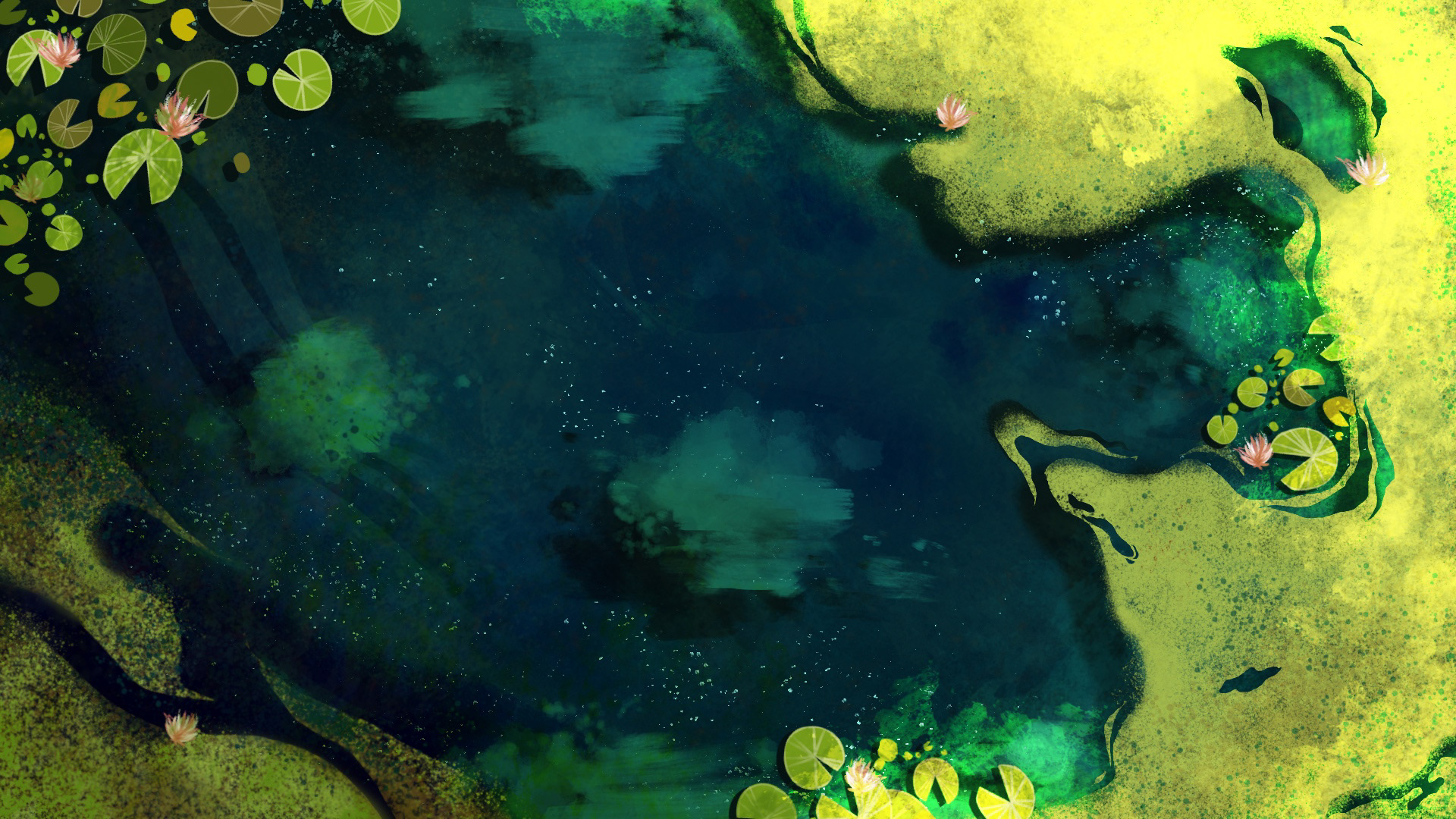 Birds Eye View of Savannah Swamp - 2024 - This is a digital piece of a swamp from above! I really wanted to play with texture, and you can see that in the moss on the surface of the water, and the depth in the water!