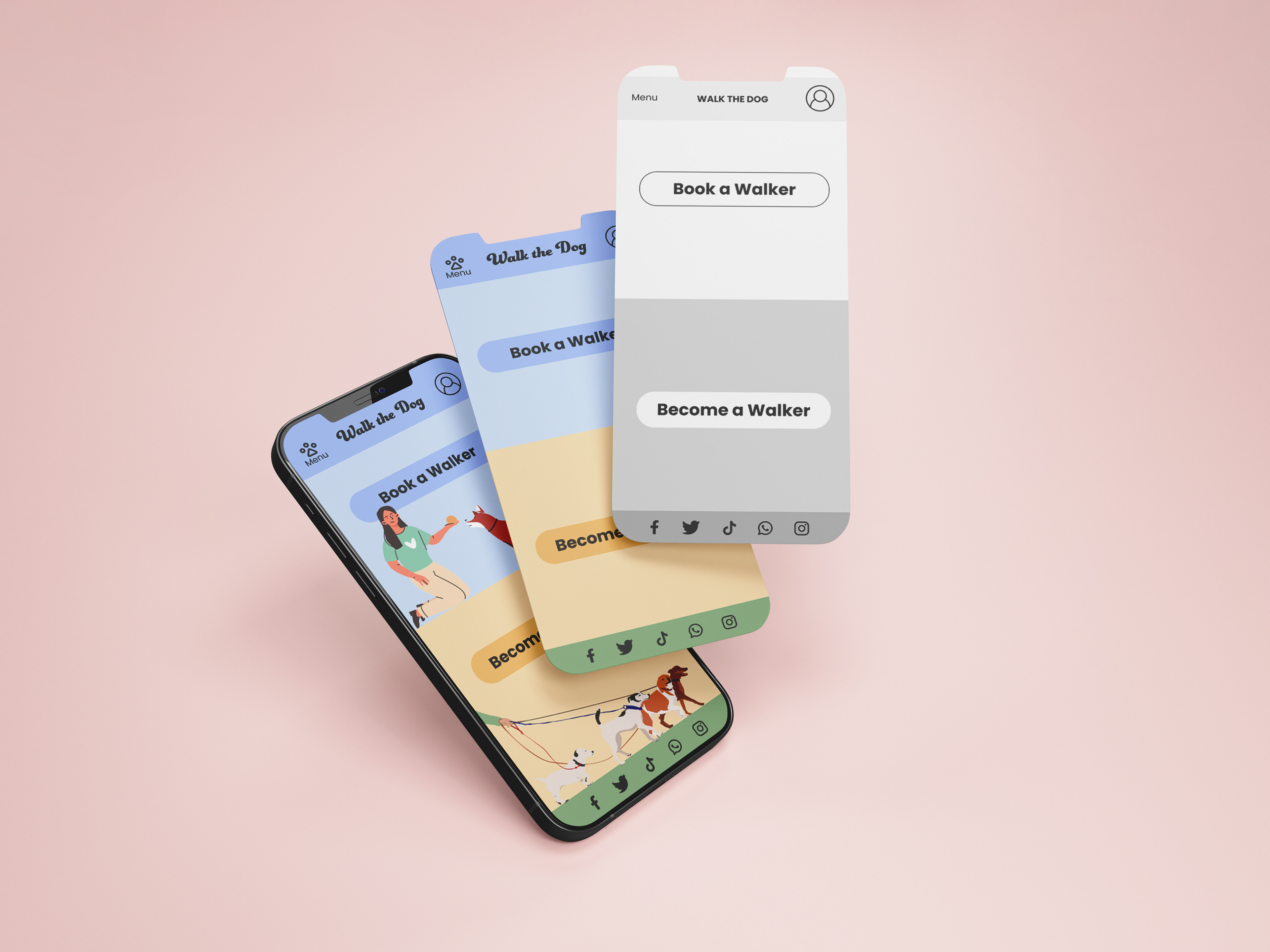 "The clever use of prominent gateways and color-branded "Book a Walker" and "Become a Walker" is truly innovative and unique. Great idea!" - Warren Sheean RMIT UX/UI Mentor