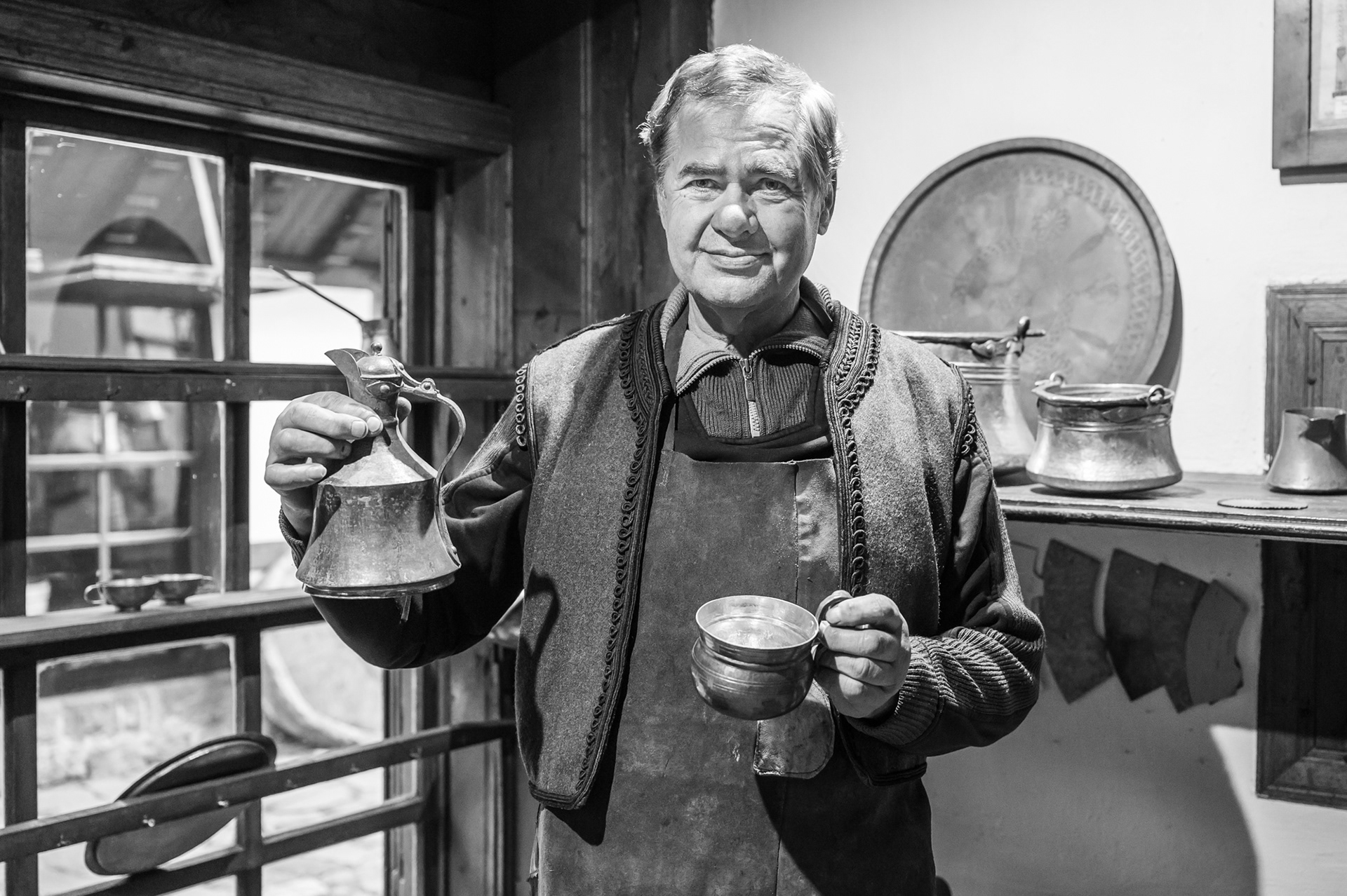 With two of his works, which now are part of the Etar museum's Coppersmith workshop exposition of the craft