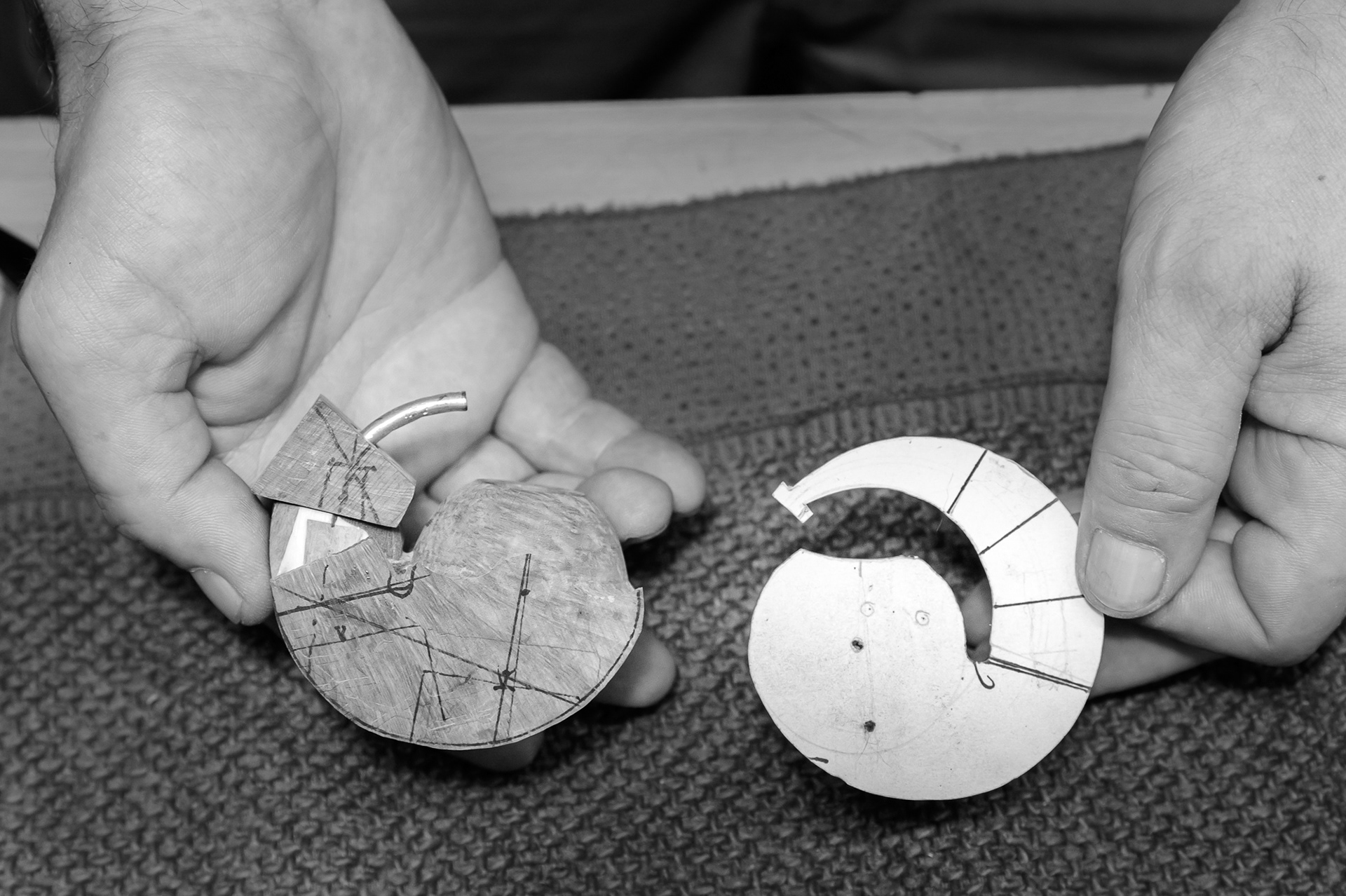 Stage of Getz's conceptual project – interpretation of the so-called pocket pipe model where the mouthpiece is rotated towards the head and this makes it compact.