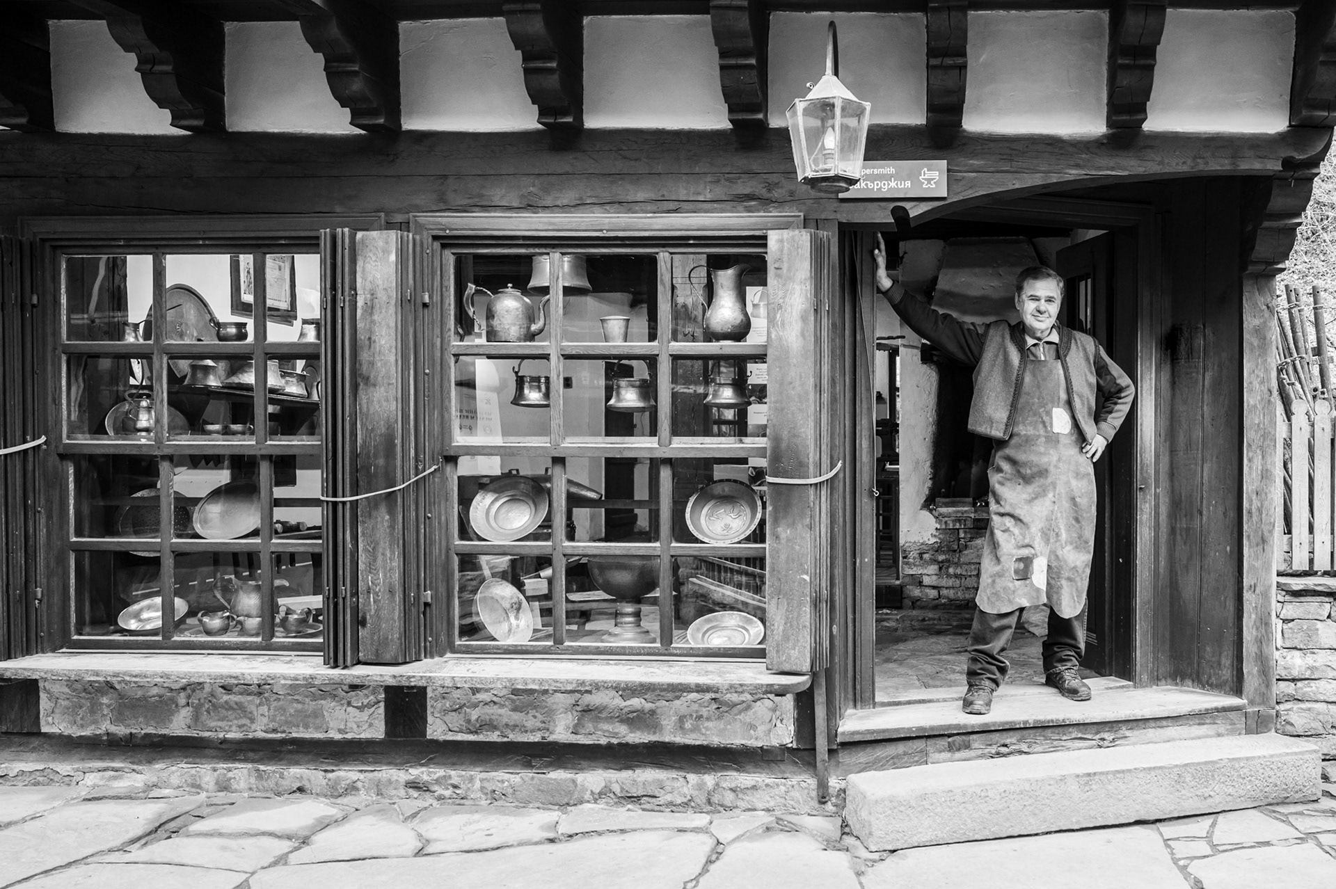 In front of the Coppersmith Workshop of the Crafts street in the Etar Museum, where Paunov worked from 1980 to 1994