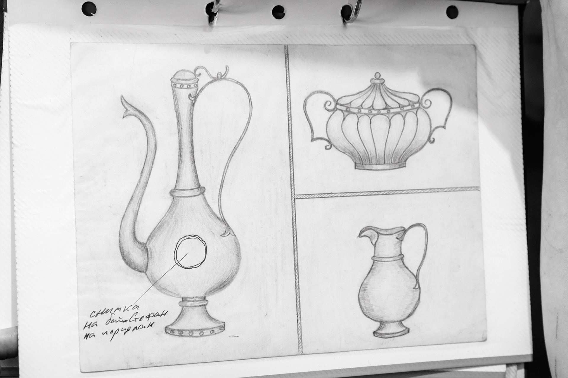 Sketches of the craftsman – preparatory stage for making copper vessels