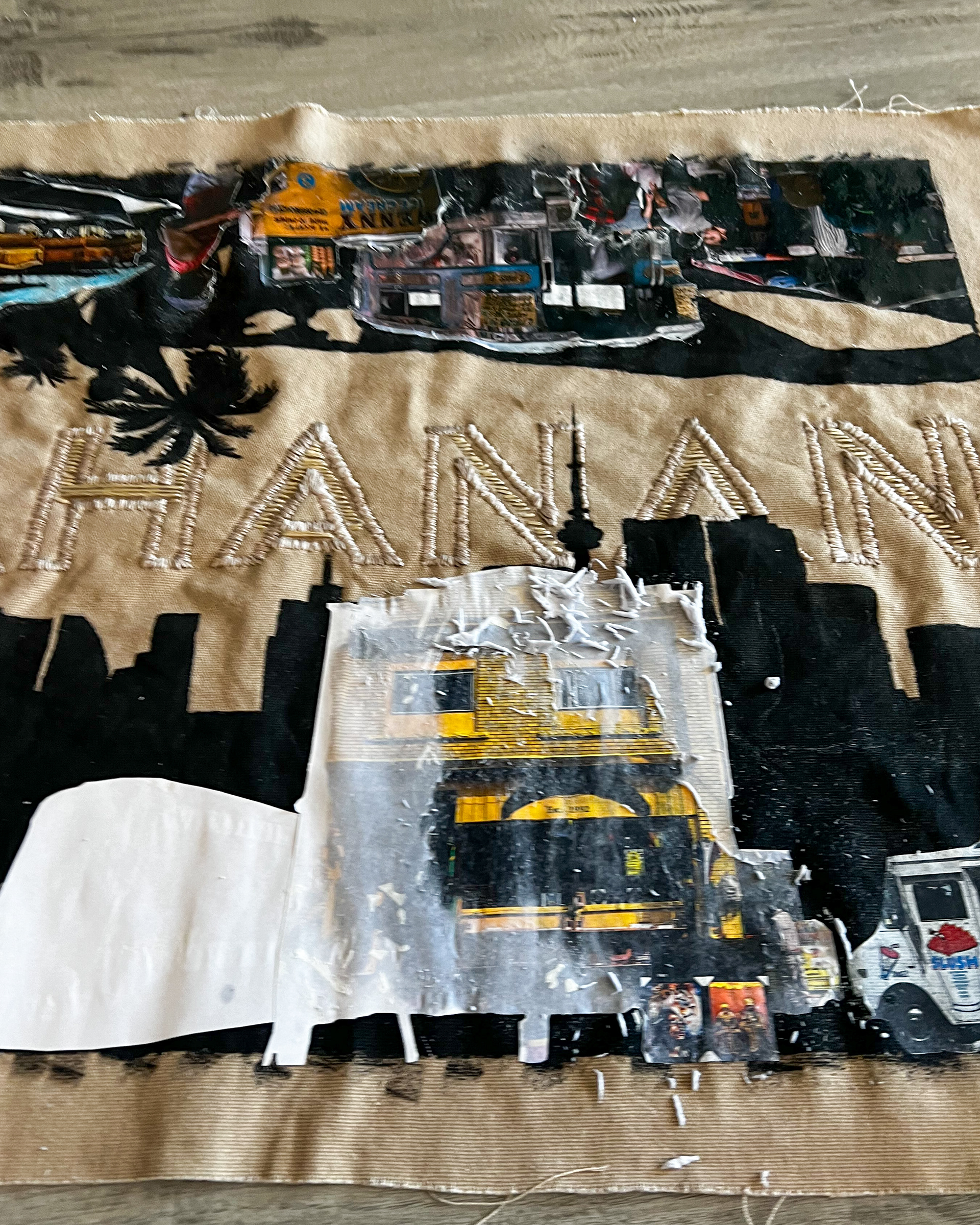6. Used mod-podge for transferring photos onto fabric canvas.