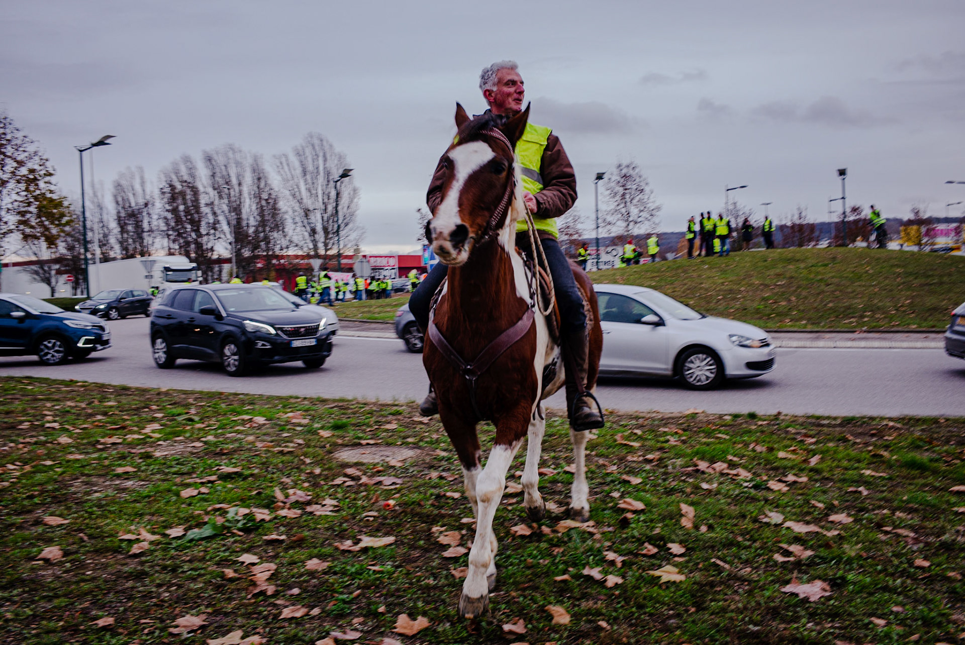 Un gilet jaune cavalier sur son cheval, vers Nancy, France. Ce samedi, l'acte IX des «gilets jaunes» a réuni au moins 84.000 manifestants en France, contre 50.000 samedi dernier. Quelques heurts ont éclaté entre des manifestants et les forces de l'ordre en plusieurs points du territoire, et 244 personnes ont été interpellées.