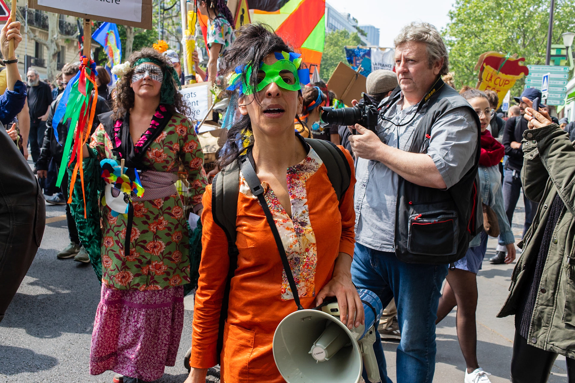 Demonstration in Paris for the first of May.Manifestation à Paris pour la fête du travail du 1er mai.