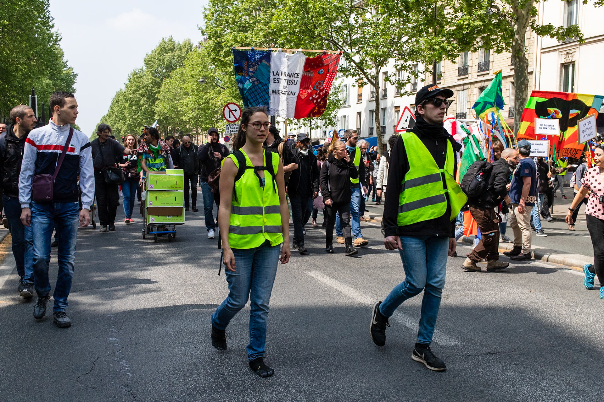 Demonstration in Paris for the first of May.Manifestation à Paris pour la fête du travail du 1er mai.