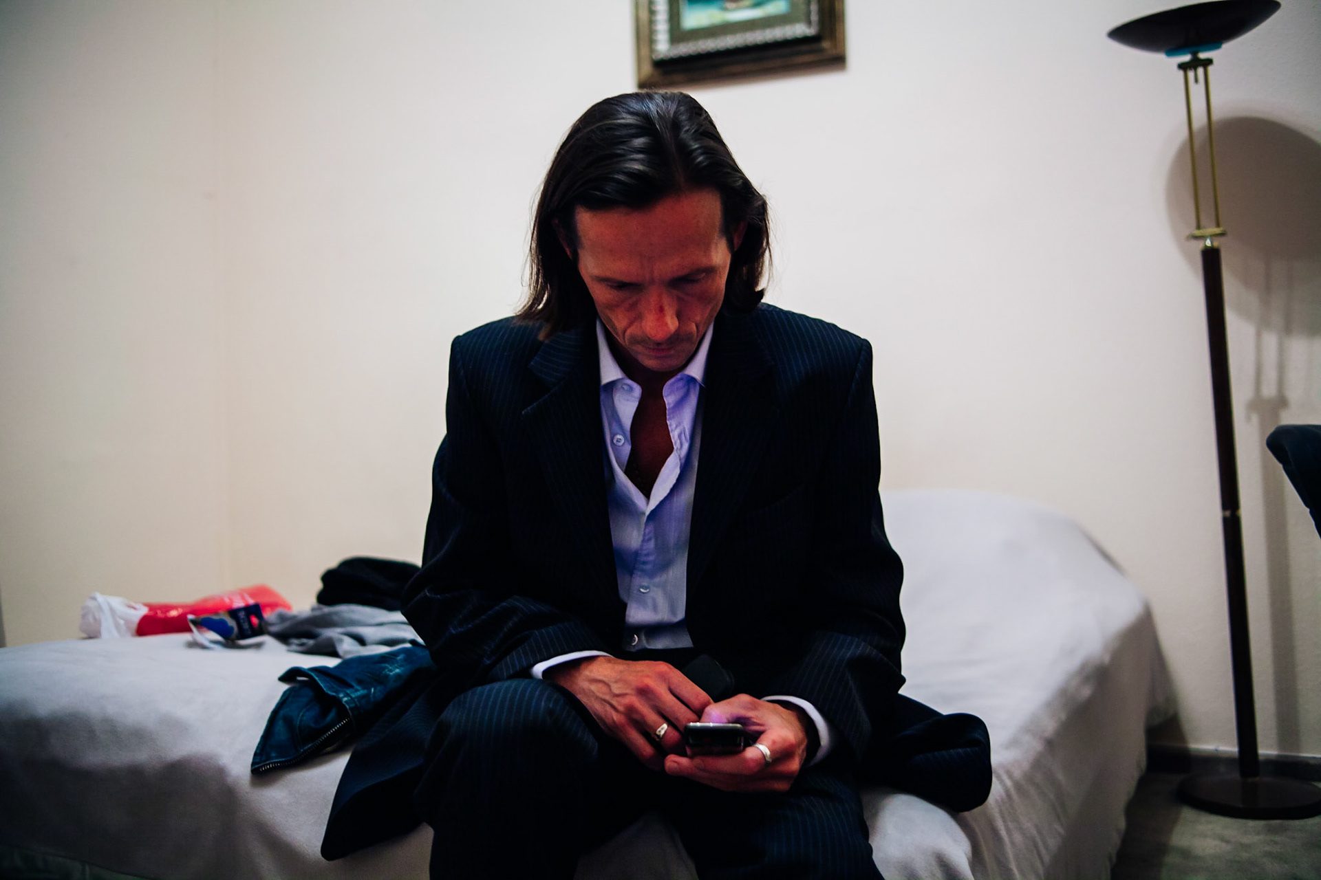 Frederic Leonard, the scout and young model hunter on his first night, preparing for the days to come. Kiev, Ukraine.