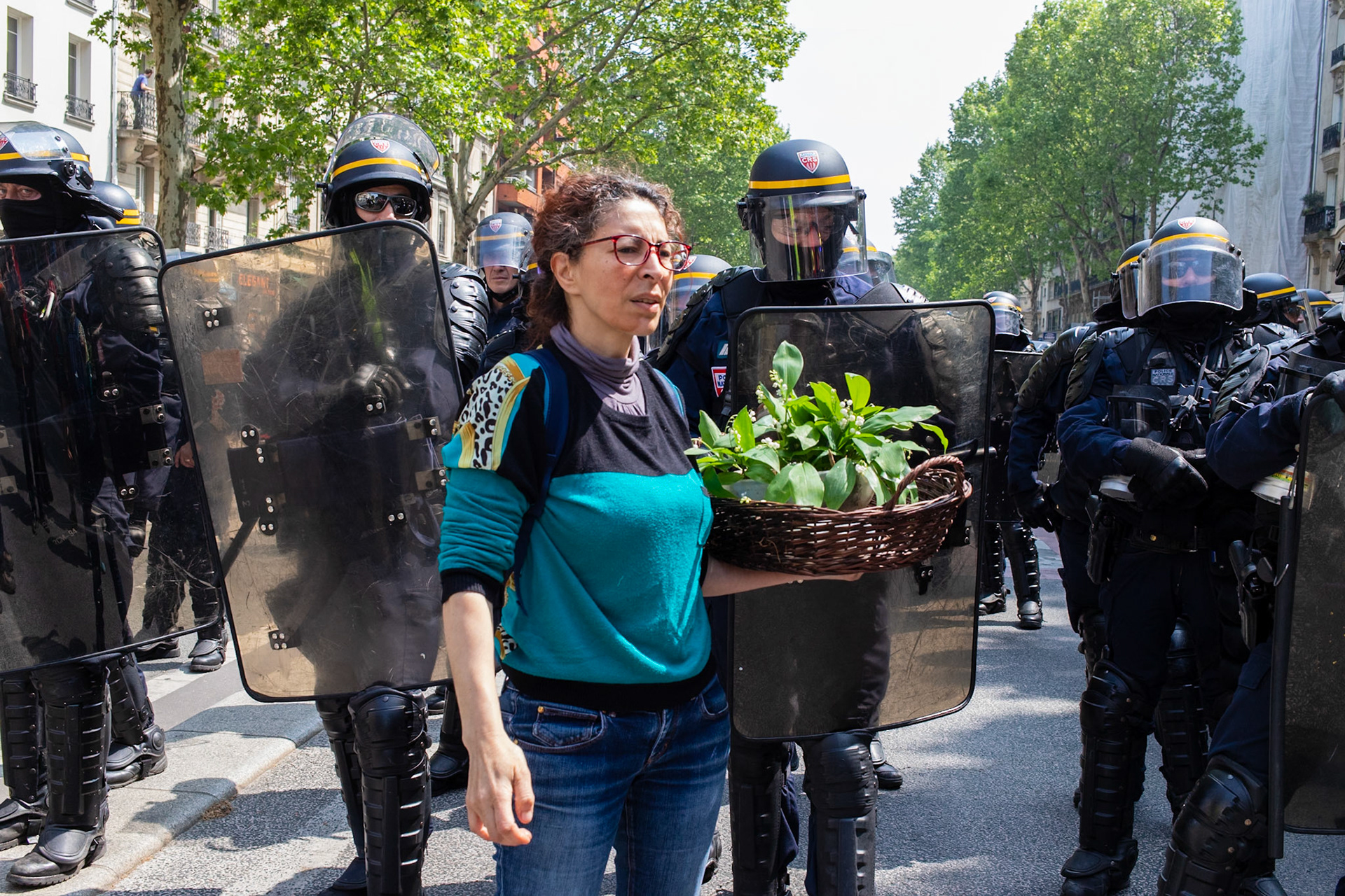 Demonstration in Paris for the first of May.Manifestation à Paris pour la fête du travail du 1er mai.