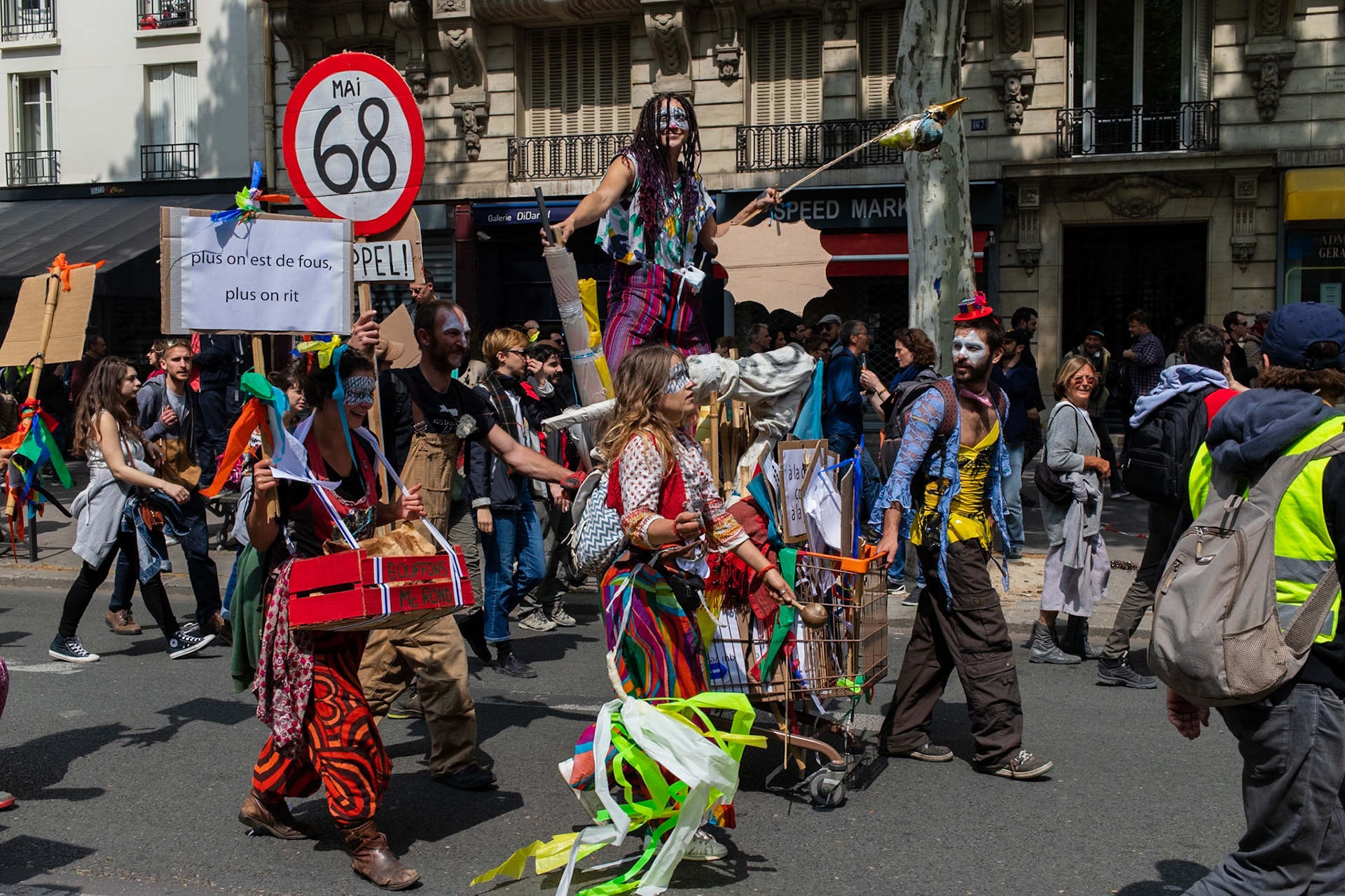 Demonstration in Paris for the first of May.Manifestation à Paris pour la fête du travail du 1er mai.