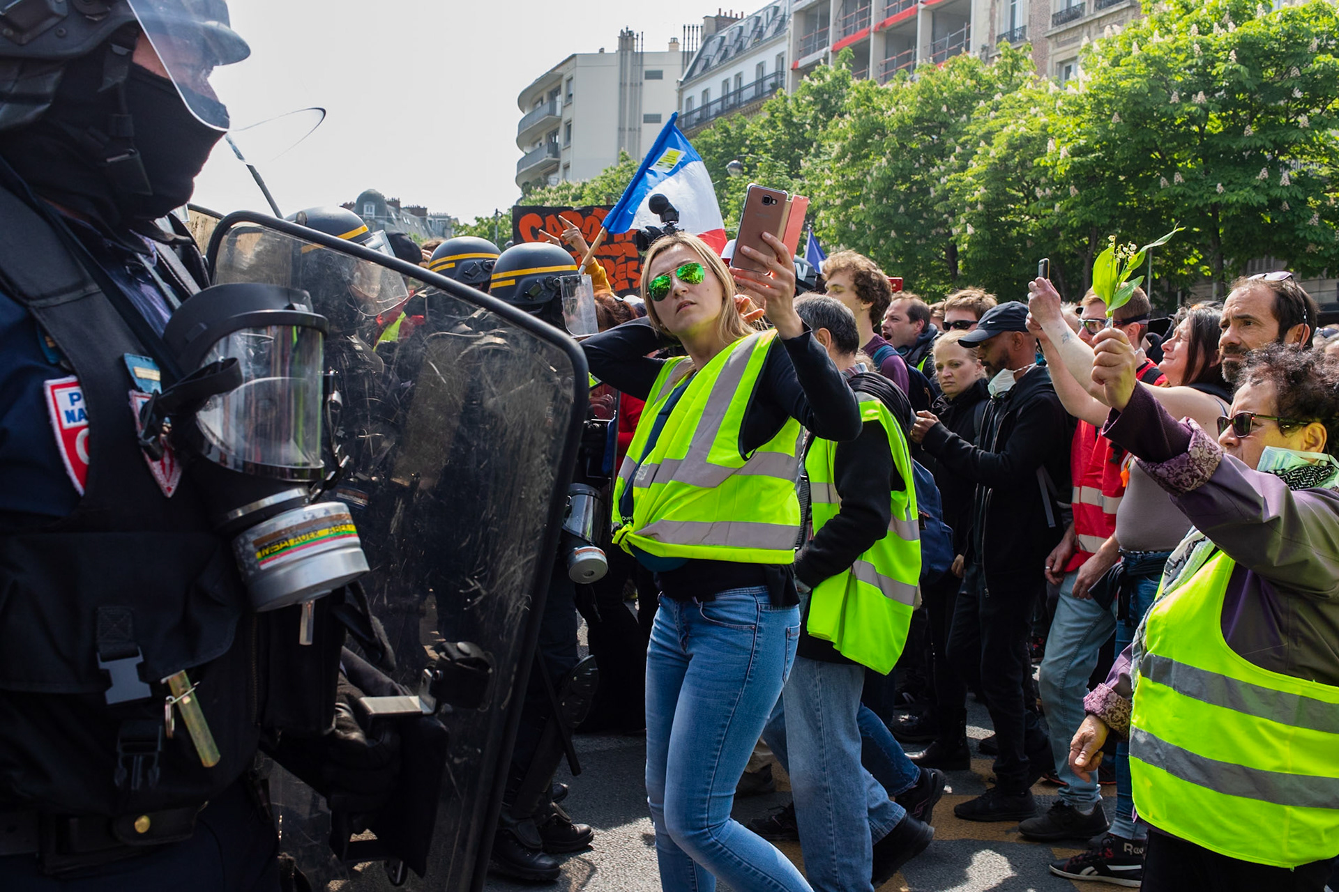 Demonstration in Paris for the first of May.Manifestation à Paris pour la fête du travail du 1er mai.