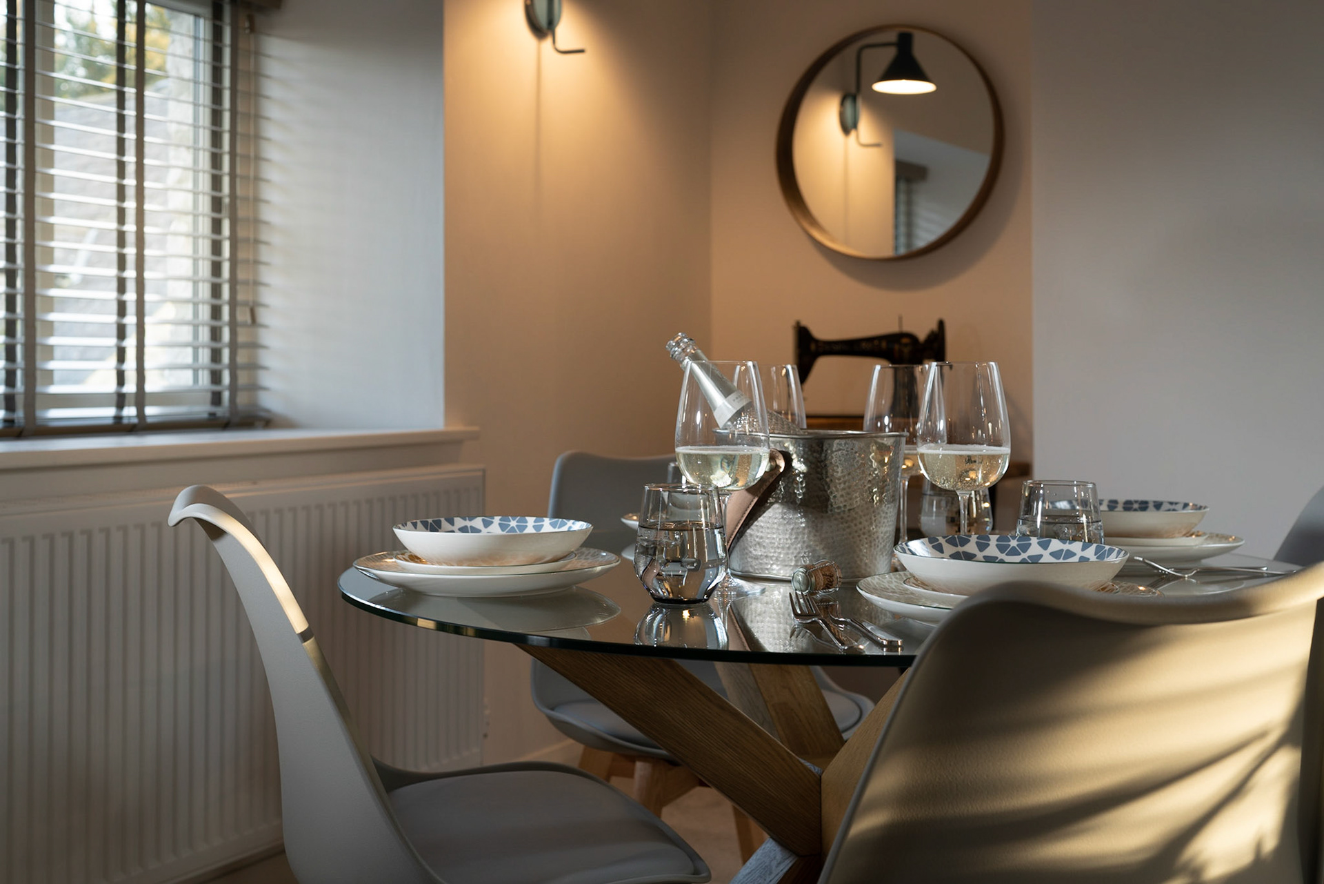 Charming dining space with classic features and warm tones, perfect for relaxed family gatherings.