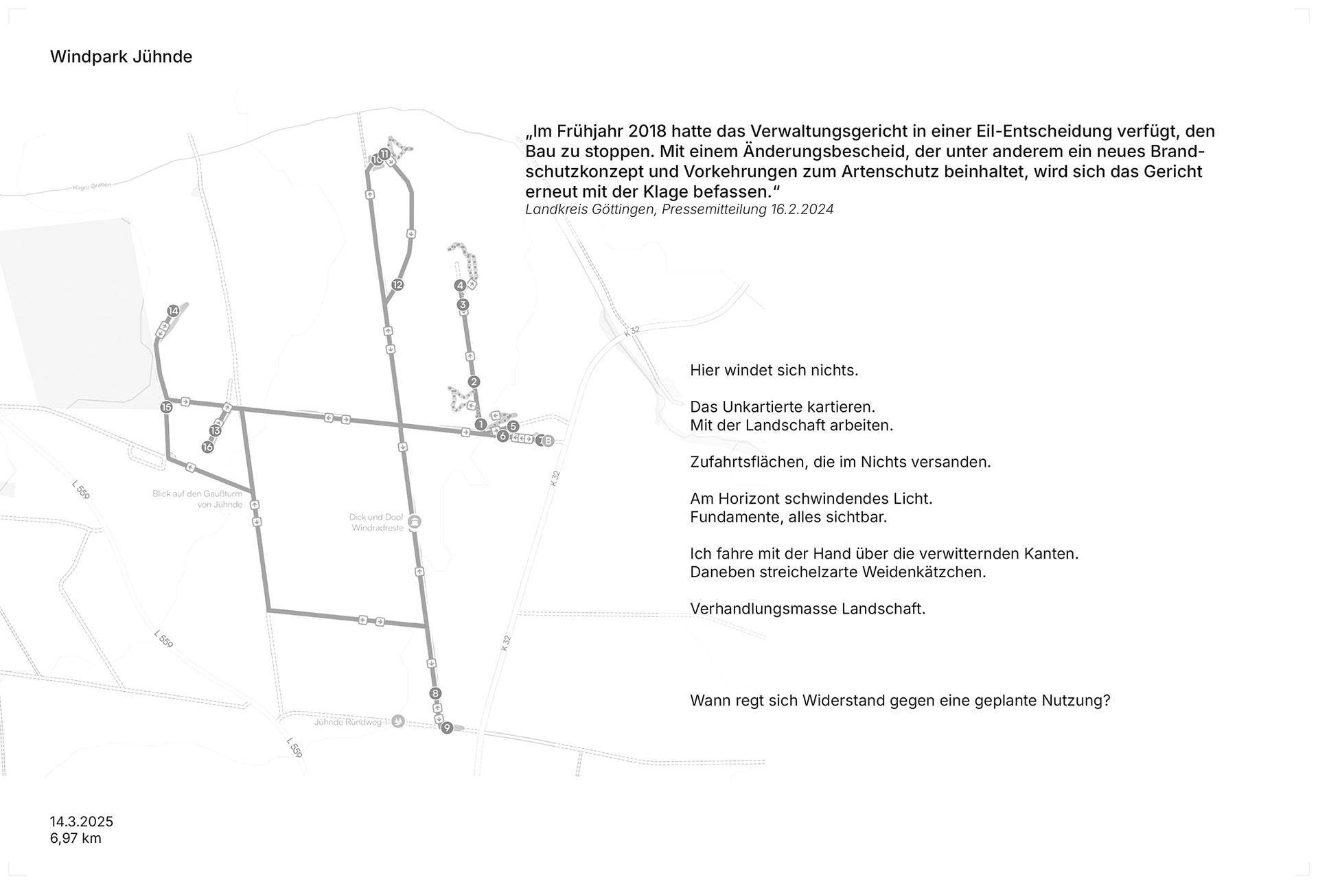 Recherche und poetische Betrachtung zu einem Windpark im Bau
