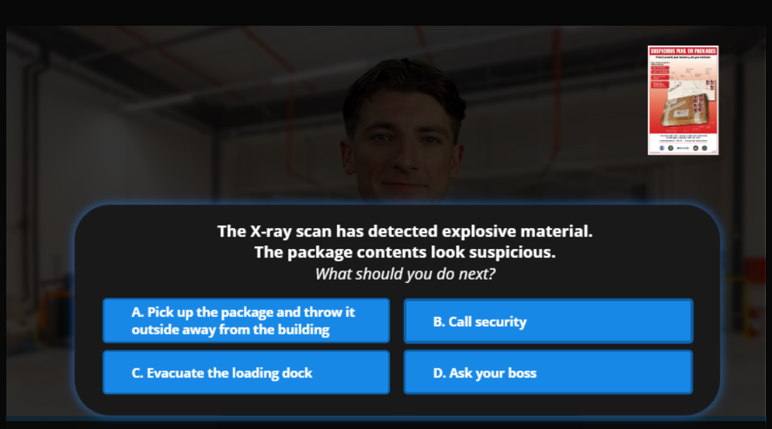 Players are prompted to make the next decision based on result of X-ray scan.