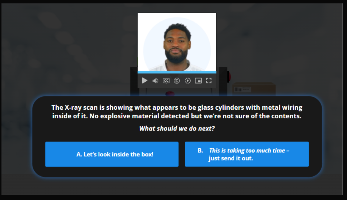 Players are prompted to make a decision for next steps after X-ray scan.