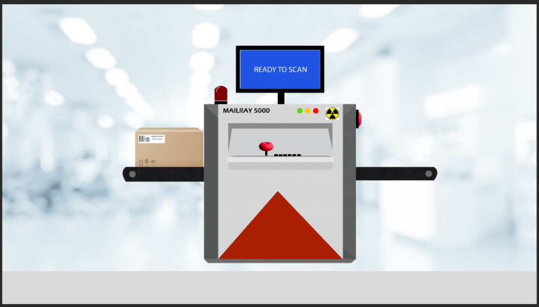 Players interact with X-ray machine by pressing the button to start the X-ray scan.