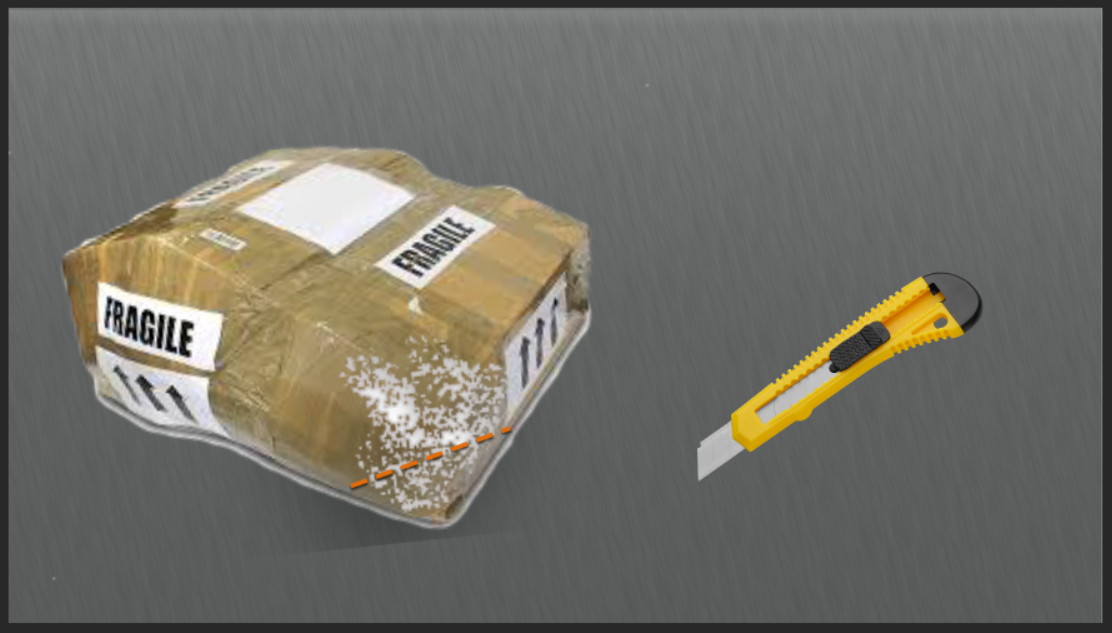 Players are instructed to open the package using a box cutter