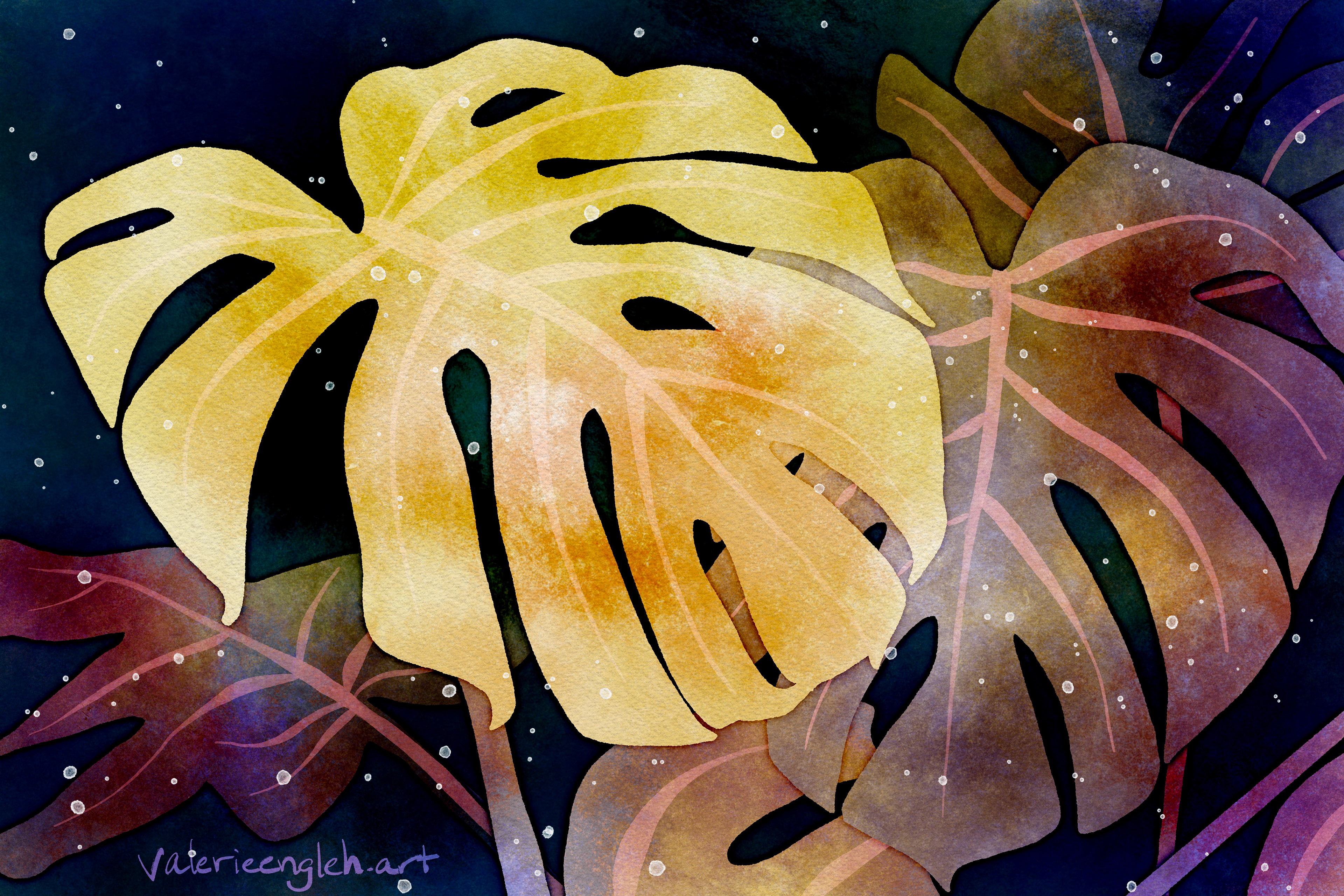 Yellow and Purple Monstera Leaves