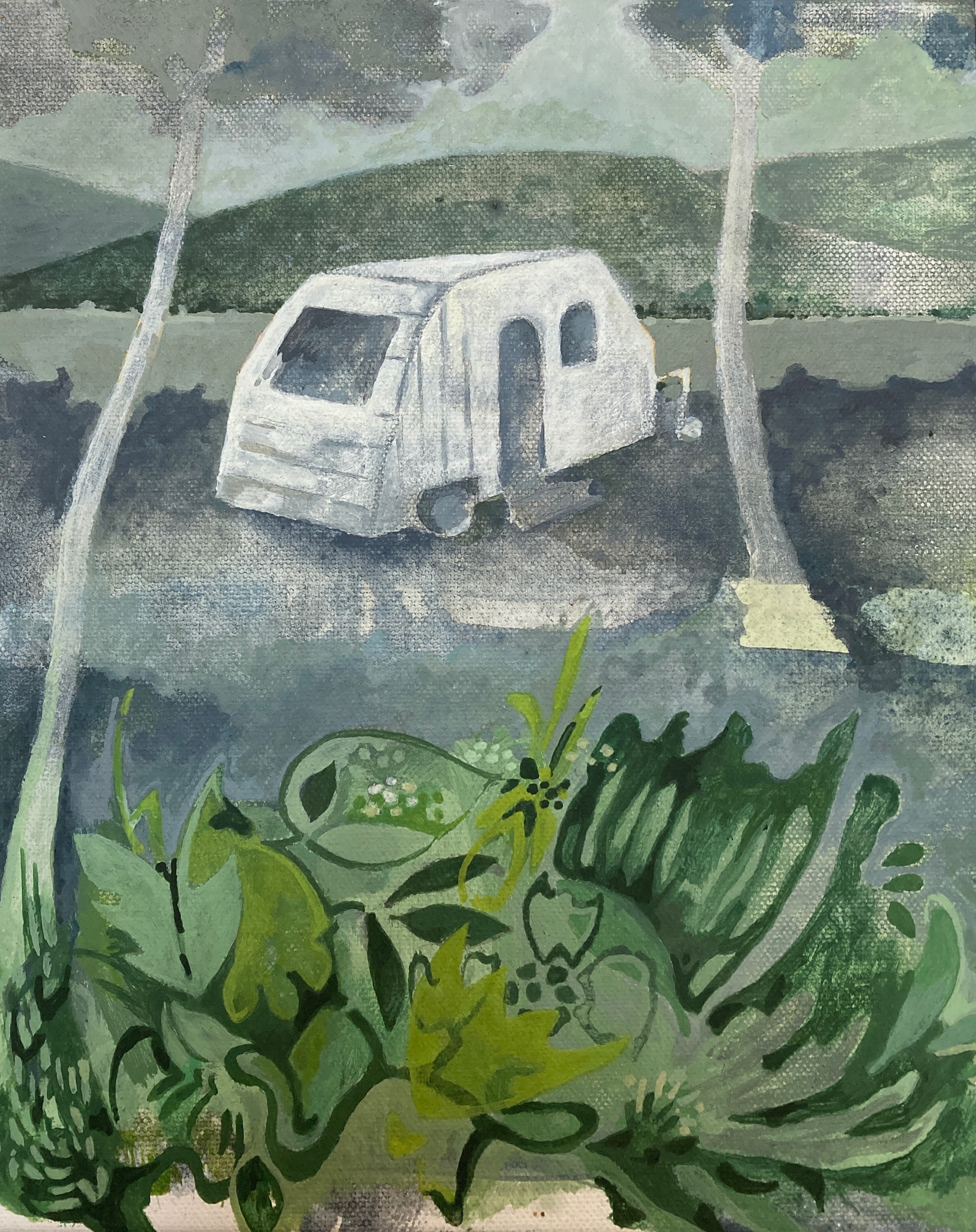 «No Copper - No Lake», gouache on canvas, 30x24 cm, 2025