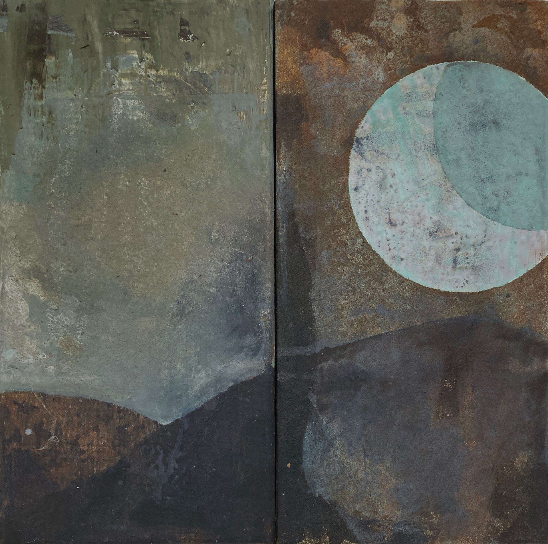 «Teegartens Science I»,  oil/ mixed media on canvas, 30x30 cm, 2025