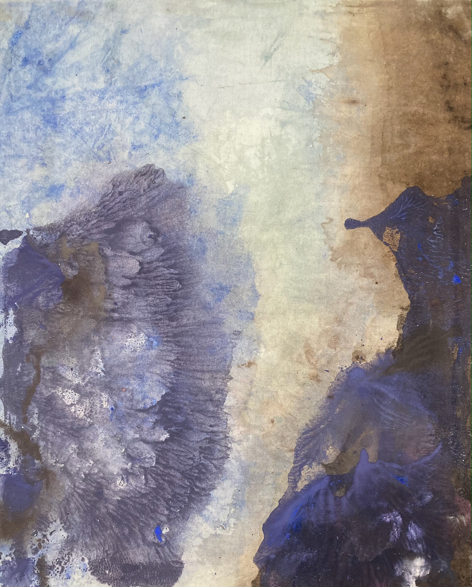 »Plumblossom Hurricane«, Gouache und Öl auf Leinwand, 80x65 cm, 2021